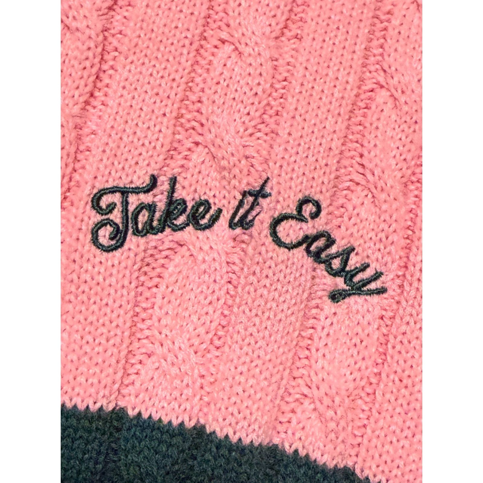 Vintage All in Motion Sweater Women's Medium Pink Blue Green Striped "Take it Easy" Size M / US 6-8 / IT 42-44 - 5 Thumbnail