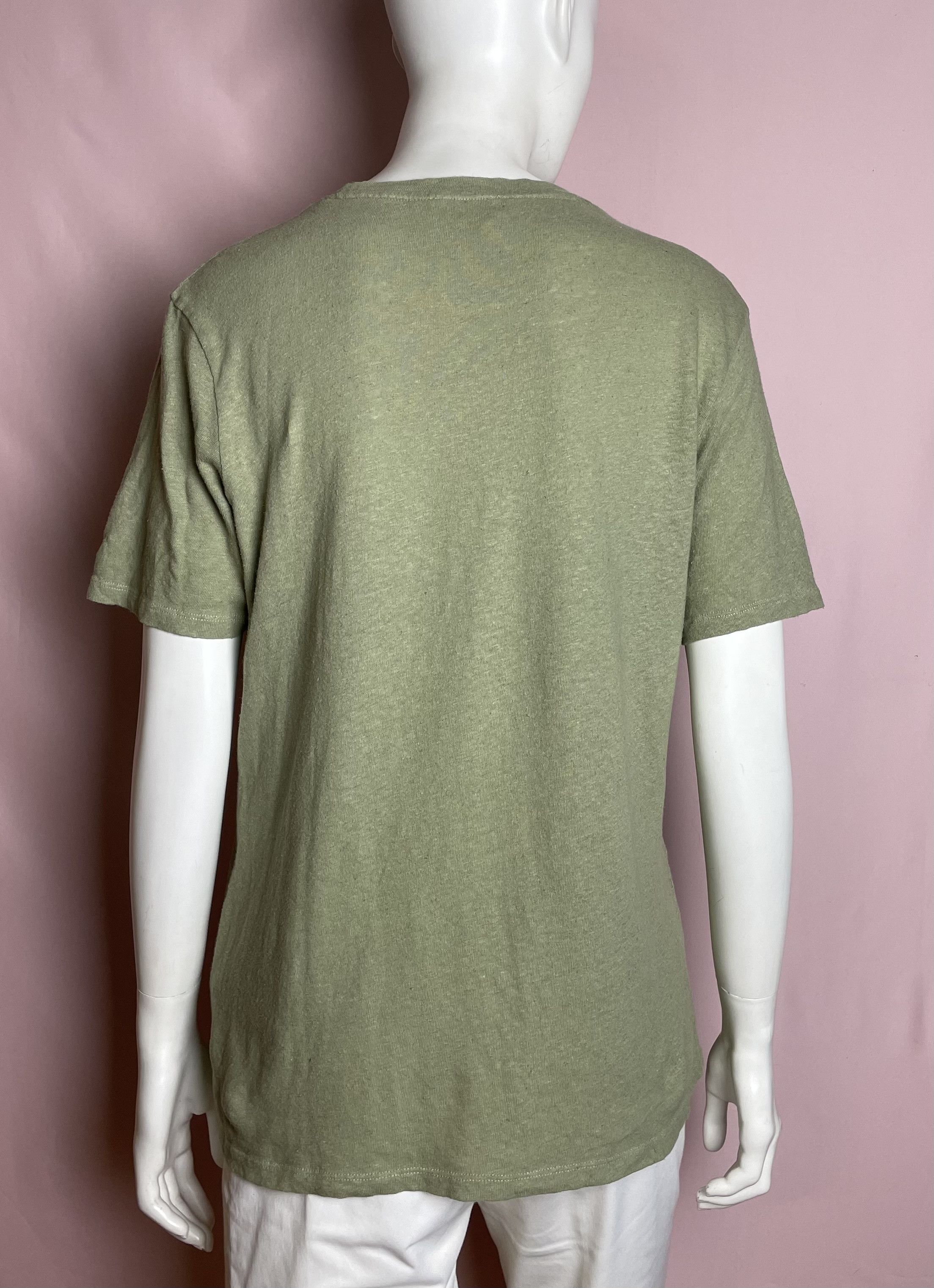 Sezane SEZANE Martha Khaki Cotton Linen T-shirt Size M / US 6-8 / IT 42-44 - 4 Thumbnail