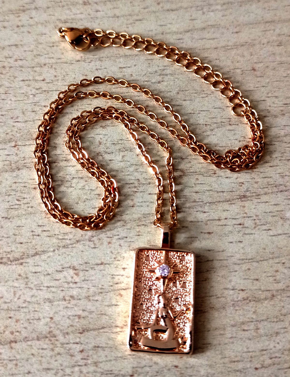 Designer × Vintage Punk Goth Square Tarot Engraved Crystal Gold Shiny Necklace Size ONE SIZE - 1 Thumbnail