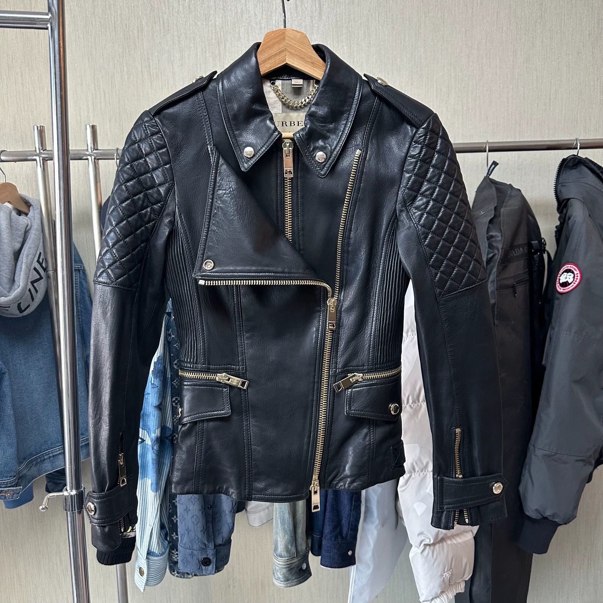 Burberry BURBERRY Distressed Black Gold Women's Biker Jkt S Size XS / US 0-2 / IT 36-38 - 1 Thumbnail