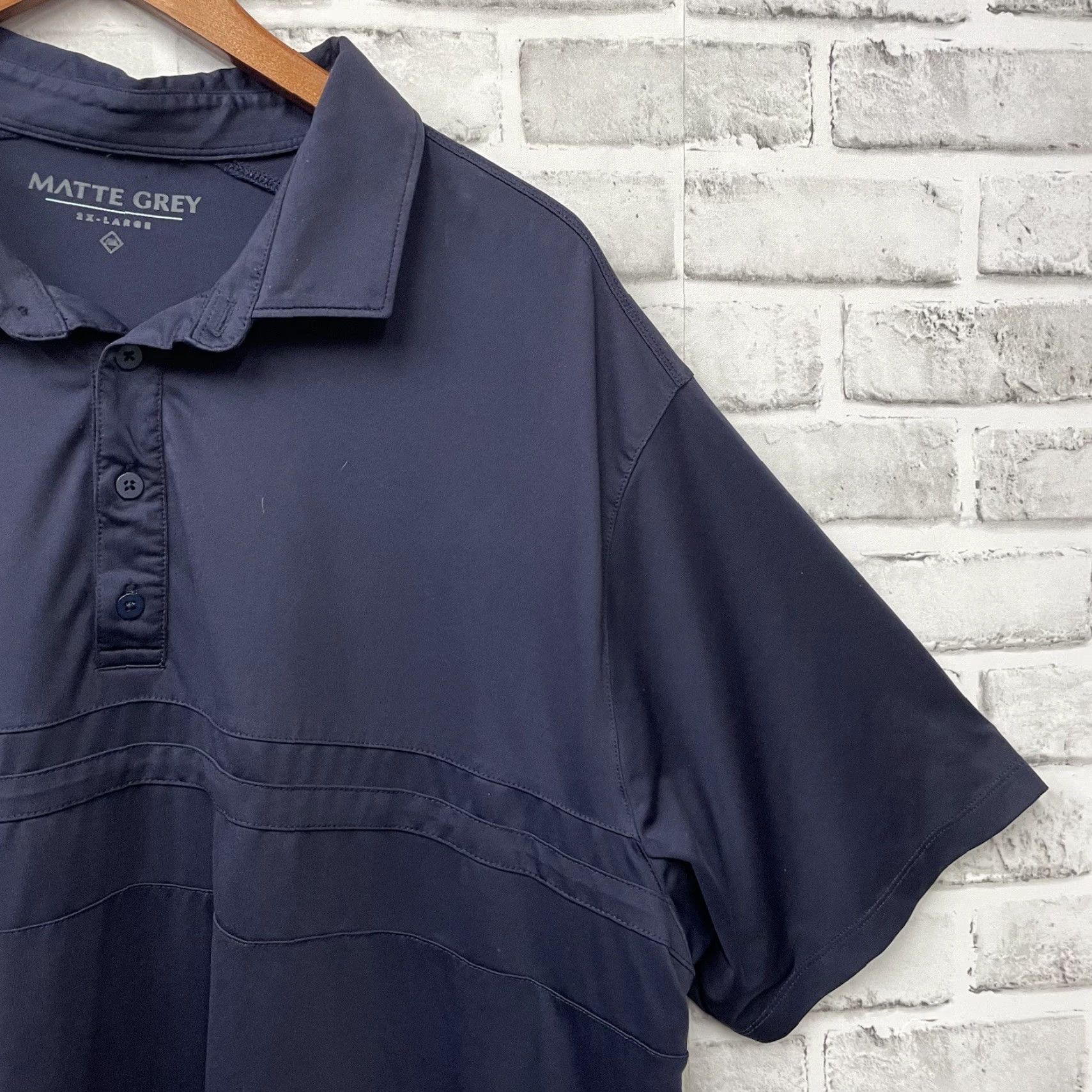 Vintage Matte Grey Polo Shirt Mens 2XL Blue Athletic Stretchy Dark Size US XXL / EU 58 / 5 - 2 Thumbnail