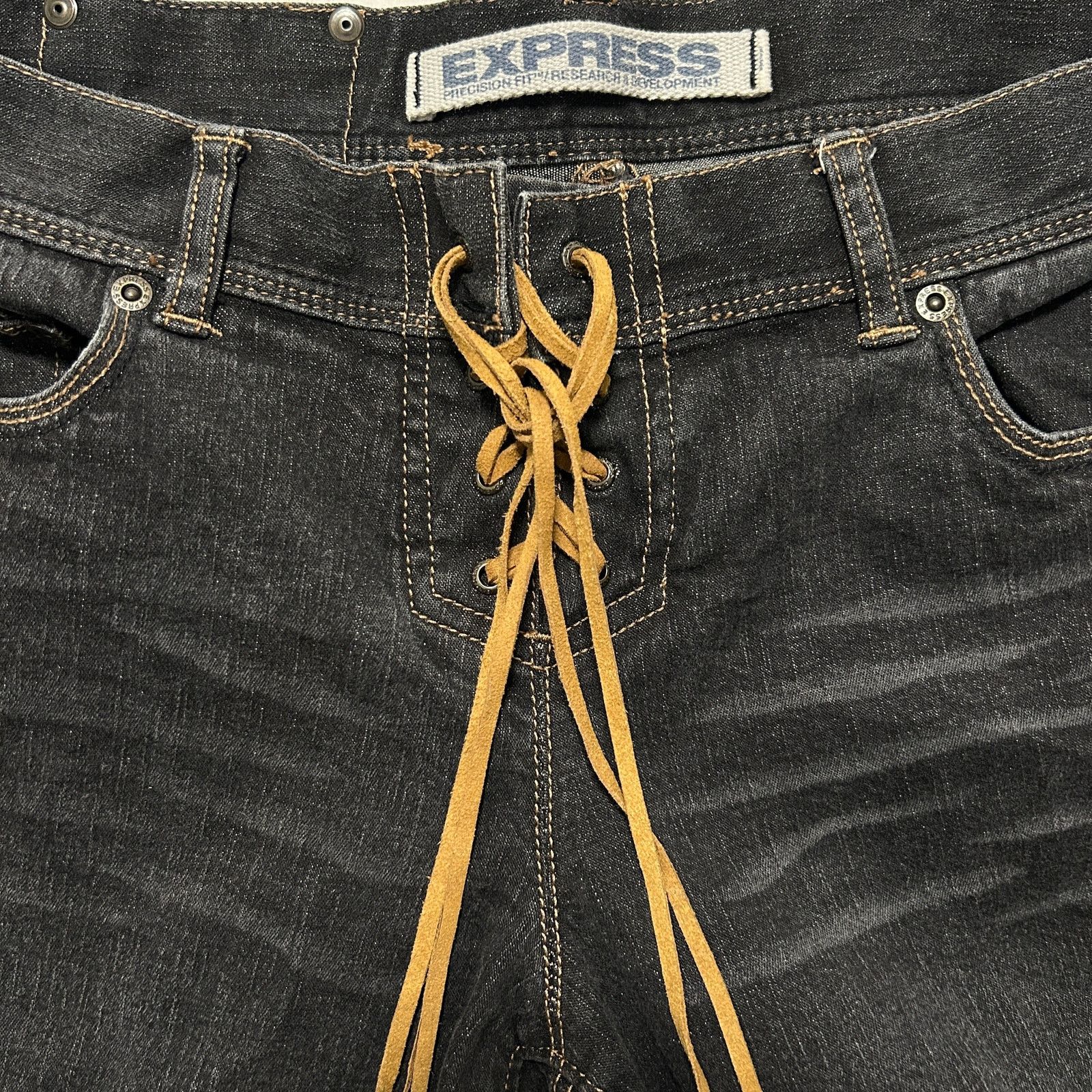 Express Express Flared Bootcut Western Tie Front Black Denim Jeans Size 32" / US 10 / IT 46 - 3 Thumbnail