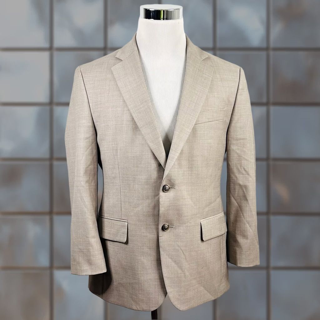 Stafford Stafford 40S Classic Fit Sharkskin Sport Coat Beige Wool Blend Two Button Vented Men's Jacket Size US XS / EU 42 / 0 - 1 Thumbnail