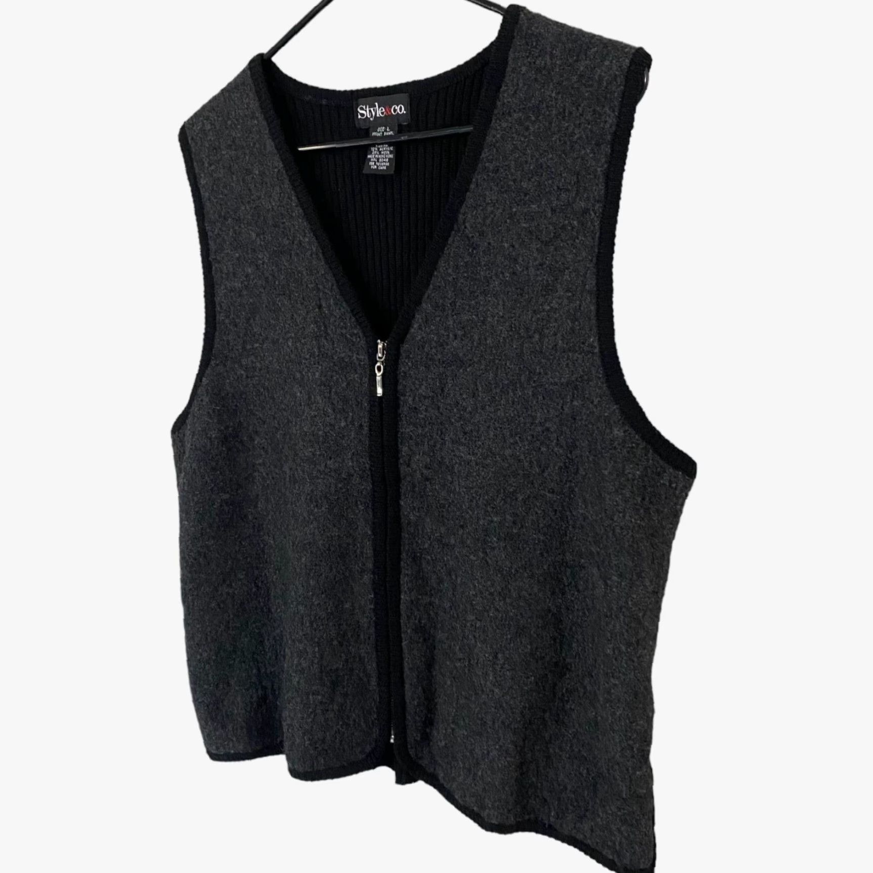 Vintage VINTAGE Style & Co Wool Sweater Vest Women Large Gray V-Neck Zip-Up Casual Office Winter Size L / US 10 / IT 46 - 3 Thumbnail