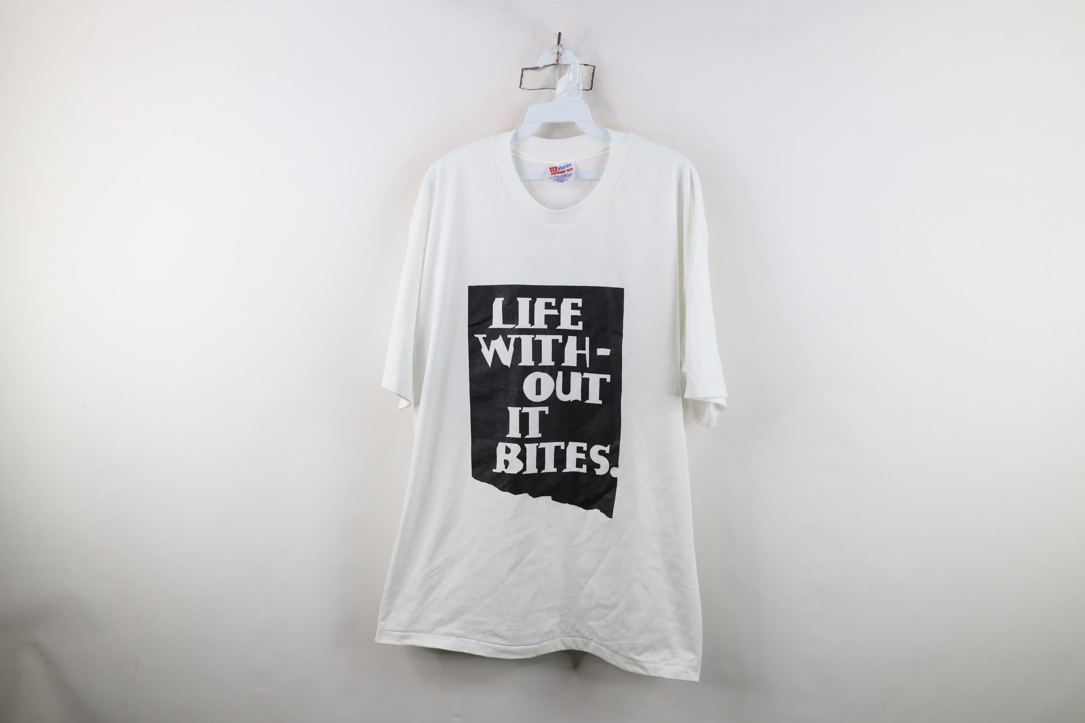 Vintage Vintage 90s Streetwear Card Life Without It Bites T-Shirt Size US XL / EU 56 / 4 - 1 Thumbnail