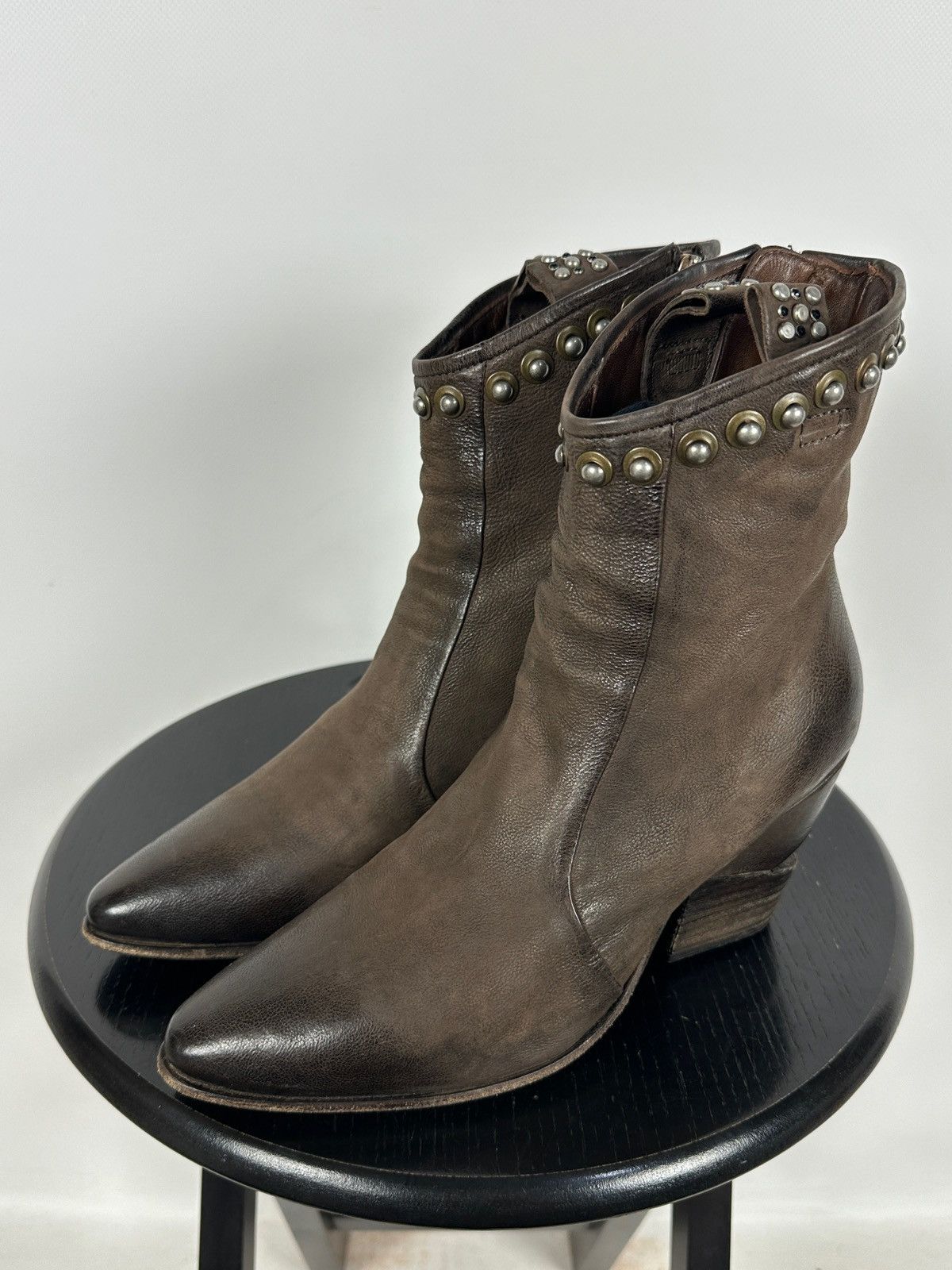 A.S.98 A.S.98. Brown Leather Biker Zip Studded Ankle Boots Size US 8 / IT 38 - 5 Thumbnail