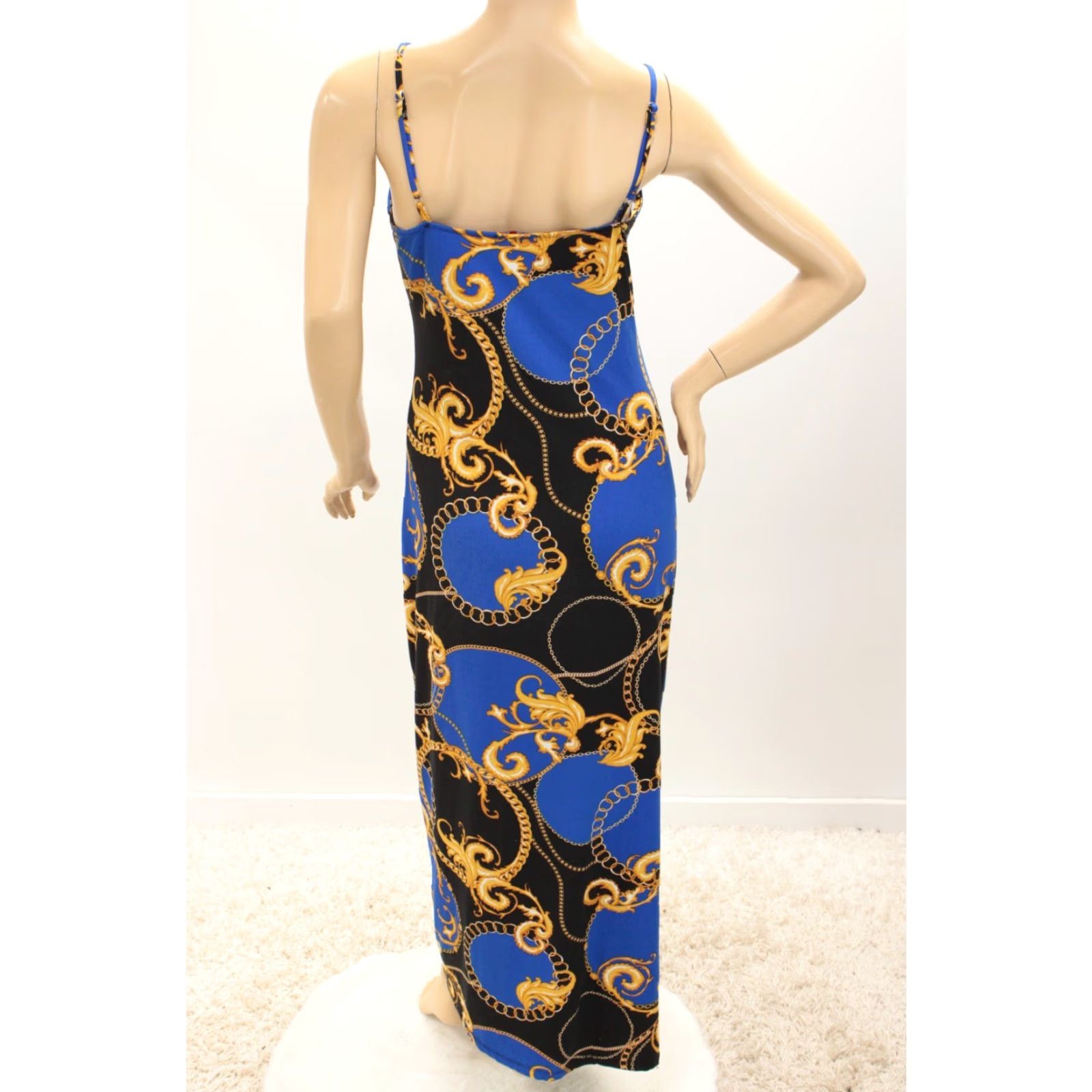 Vintage ABSOLUTELY LOVE IT Dress Womens 1X Blue Spaghetti Strap Rings Chain Roman Fitted Dress Size XL / US 12-14 / IT 48-50 - 4 Thumbnail