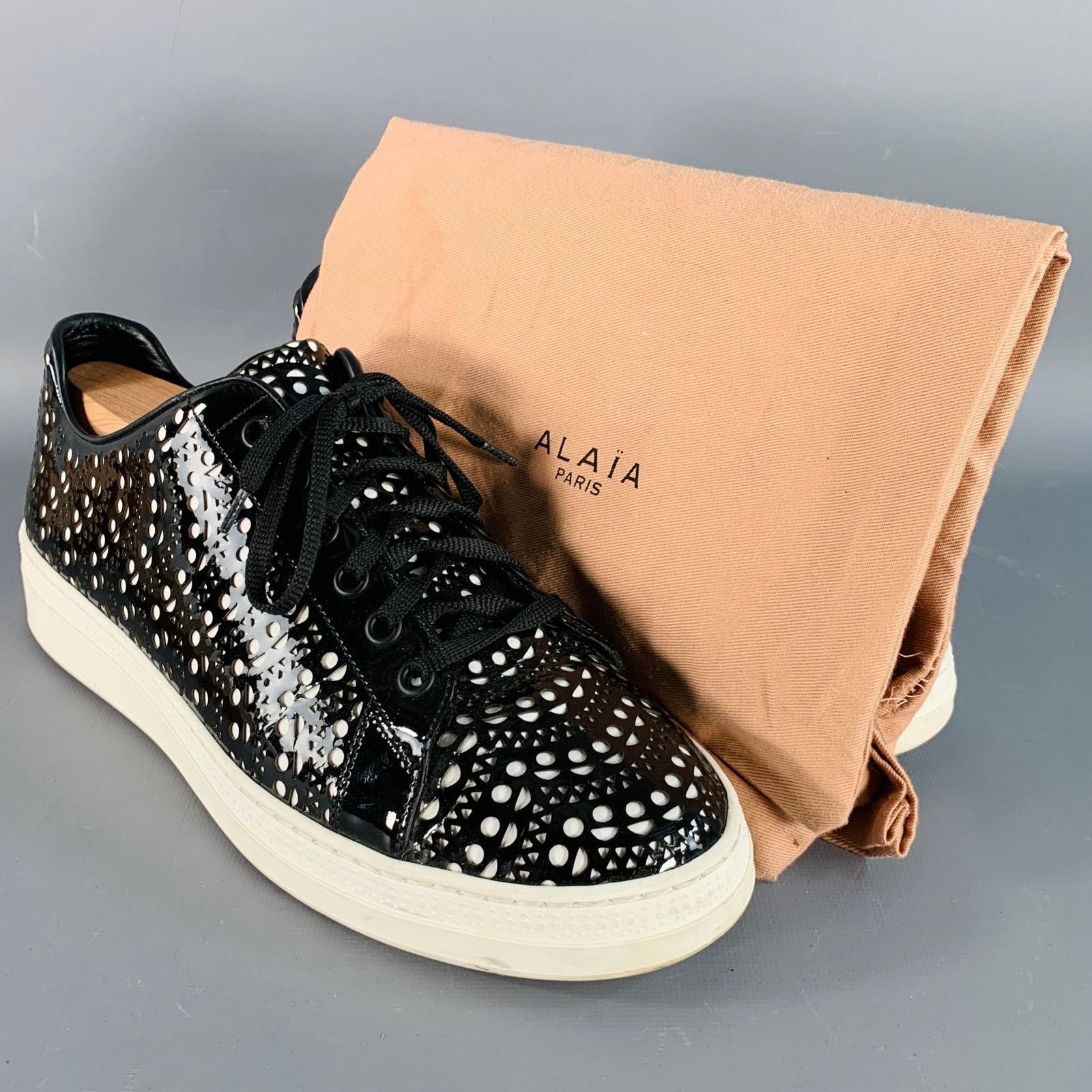Alaia ALAIA Size 9 Black White Perforated Patent Leather Sneakers Size US 9 / IT 39 - 10 Thumbnail