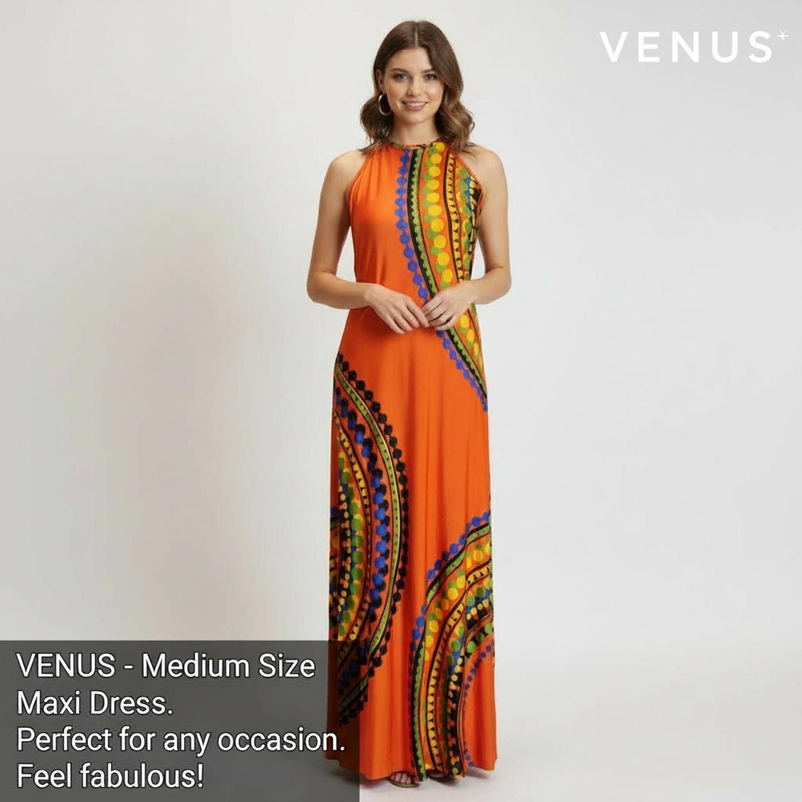 Venus Venus Medium Size Orange Maxi Dress with Colorful Pattern Size M / US 6-8 / IT 42-44 - 2 Thumbnail