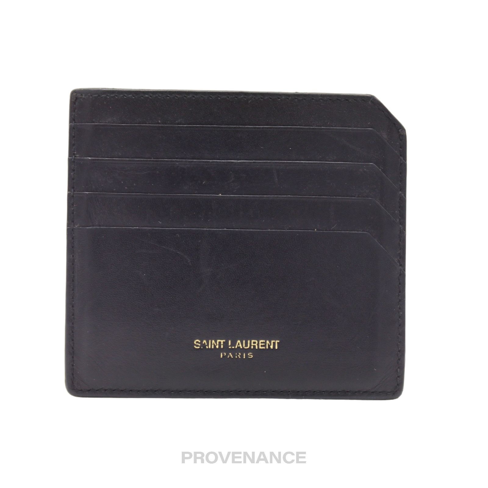 Saint Laurent Paris 🔴 SLP Card Holder Wallet - Black Calfskin Leather ...