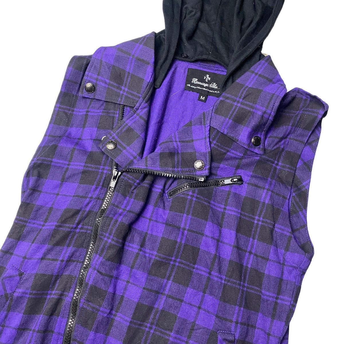 If Six Was Nine × Japanese Brand × Le Grande Bleu (L.G.B.) 2000's Berning Sho Asymetric Plaid Hoodie Size US S / EU 44-46 / 1 - 4 Thumbnail