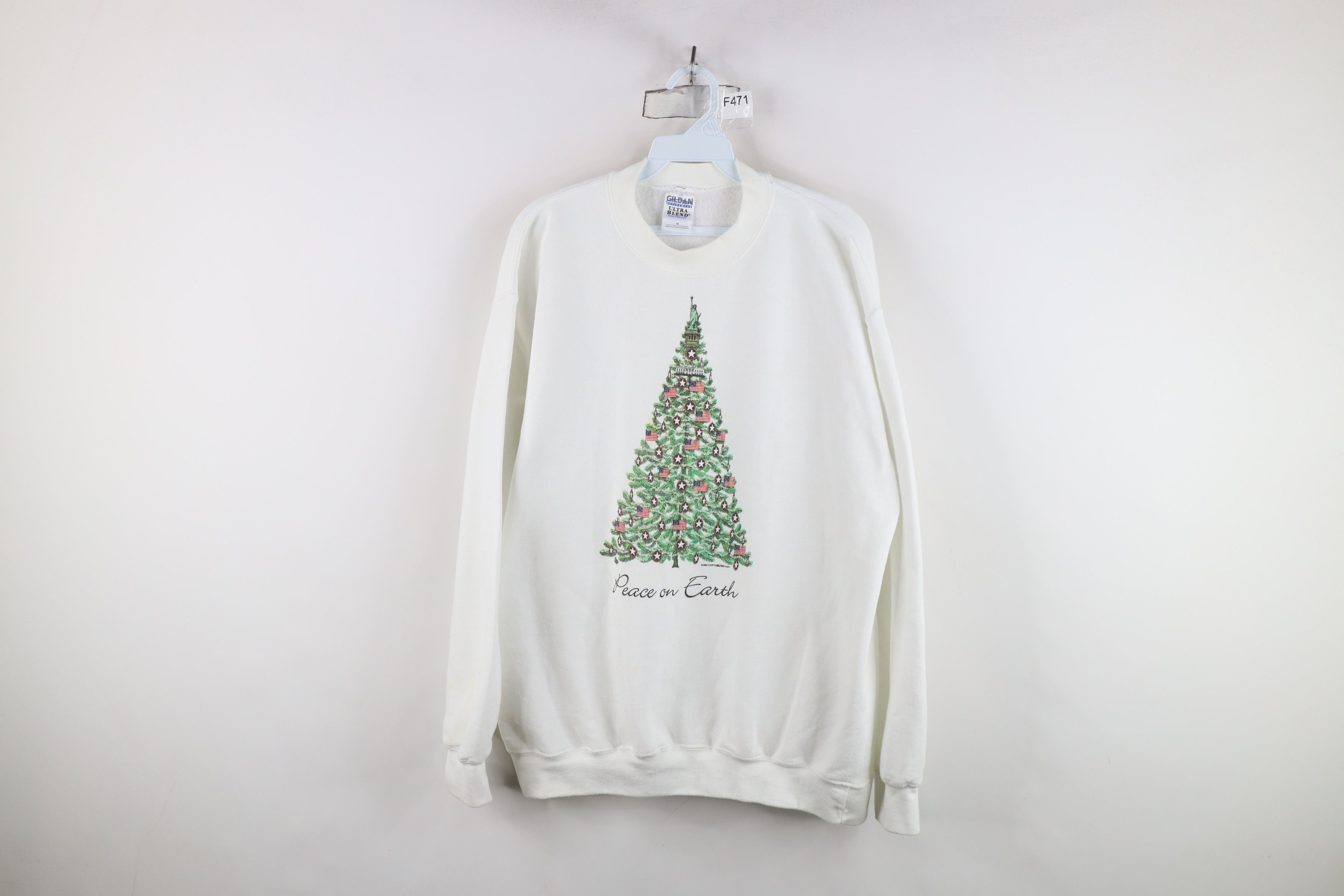 Vintage Vintage Y2K 2001 Peace On Earth Christmas Tree Sweatshirt Size M / US 6-8 / IT 42-44 - 1 Thumbnail