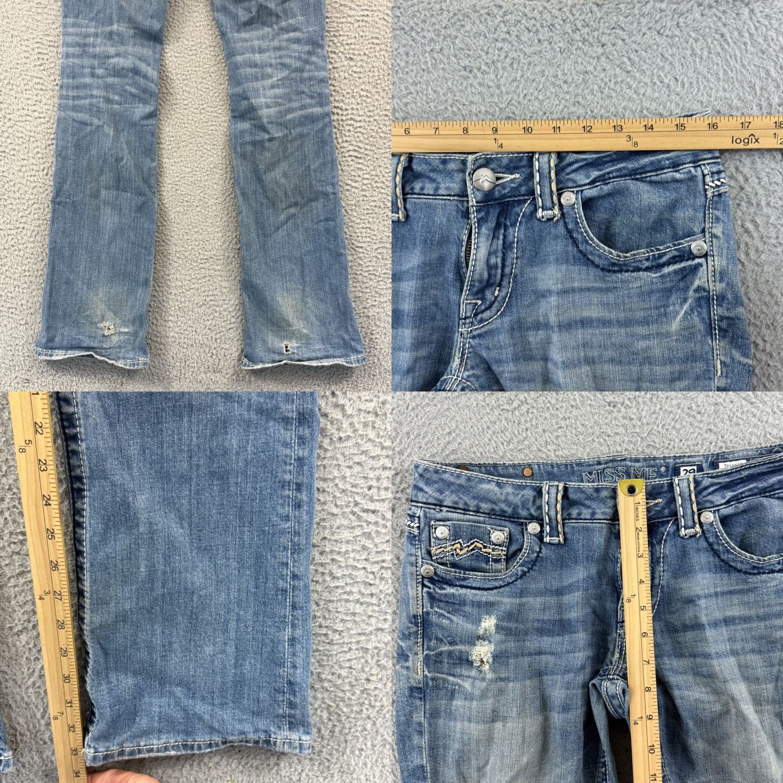 Miss Me Miss Me Jeans Womens 29 Blue Mid Rise Distressed Embellished Bootcut Cowboy Pattern Western 33in Inseam Size 29" - 8 Thumbnail