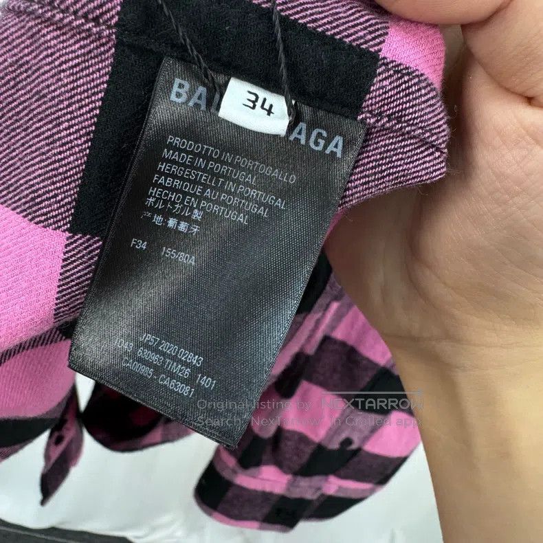 Balenciaga Balenciaga Black and Pink Lettering Printed Plaid Shirt Ja Size XXS / US 00 / IT 34 - 6 Thumbnail