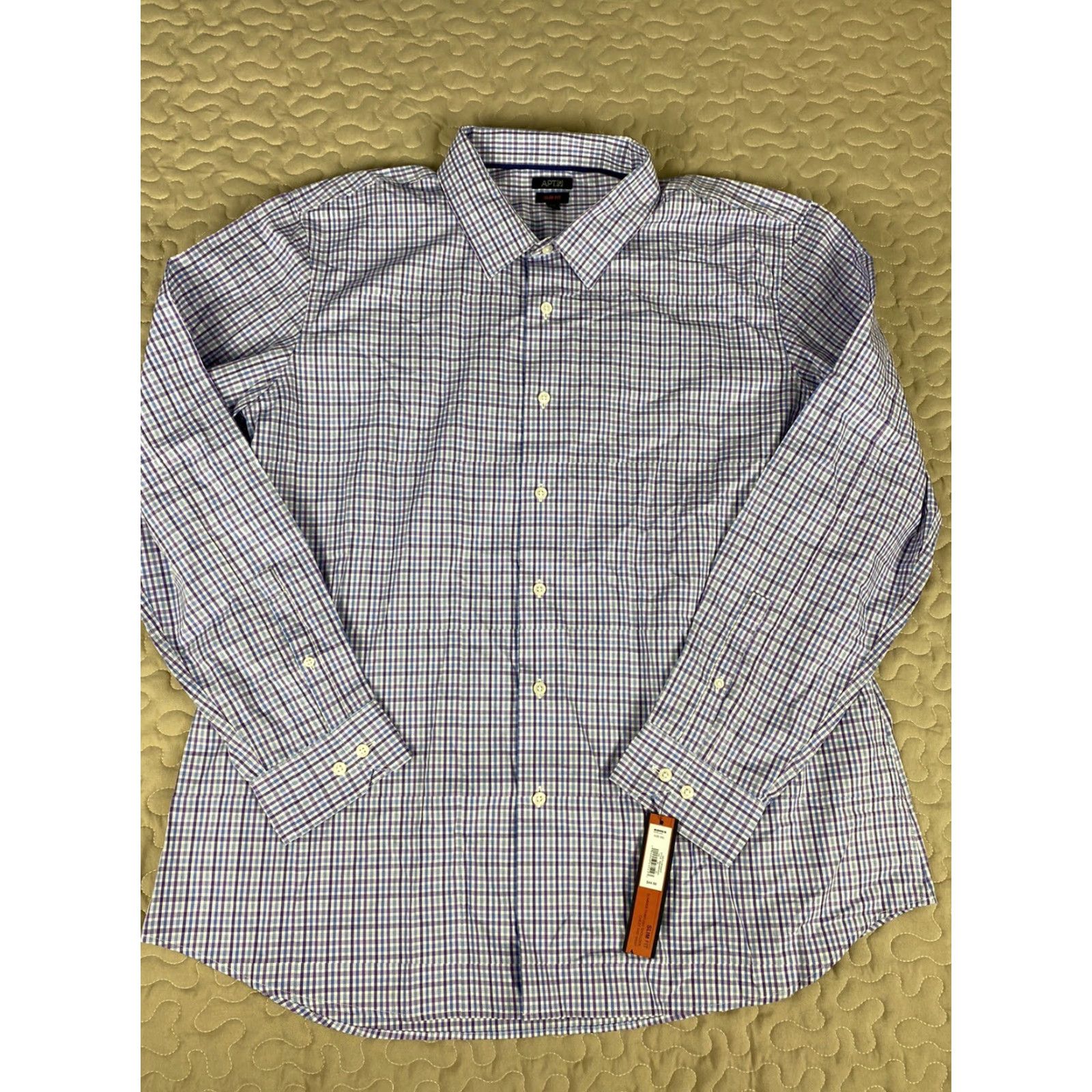 Apt. 9 APT 9 Mens Button-Down Dress Shirt Slim Fit 2XL XXL Blue Purple Checkered Shirt Mens, 2XL, Blue Purple Checkered Size 48R - 2 Thumbnail