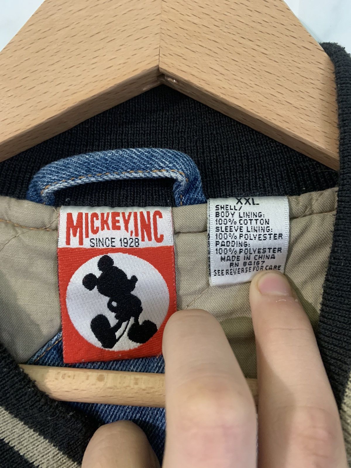 Disney × Vintage 90s Vintage Mickey Mouse Varsity Denim Bomber Jacket Size US XXL / EU 58 / 5 - 6 Thumbnail