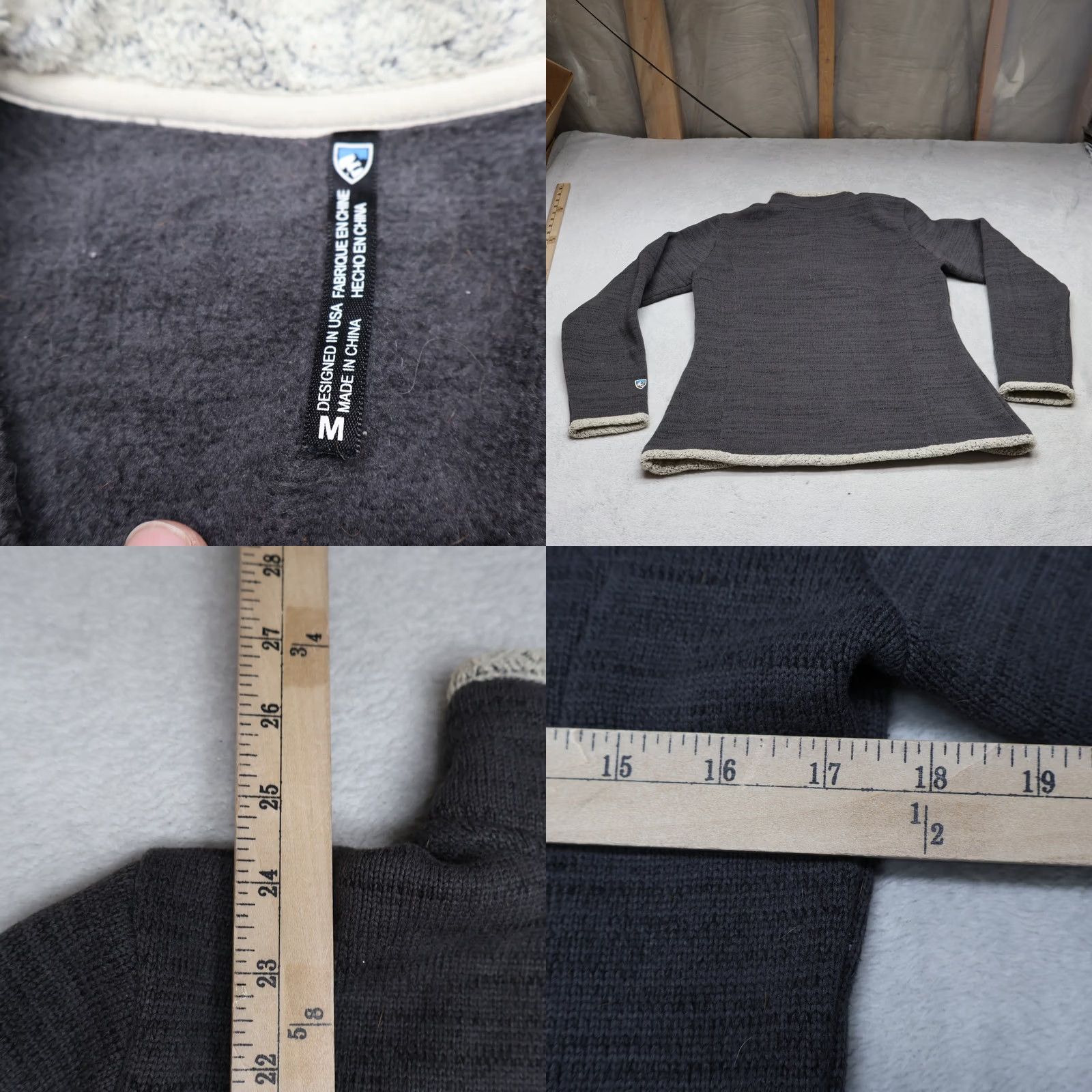 Vintage Kuhl Sweater Womens Medium Gray Alska 1/4 Zip Knit Faux Shearling Trim Pullover Size M / US 6-8 / IT 42-44 - 8 Thumbnail