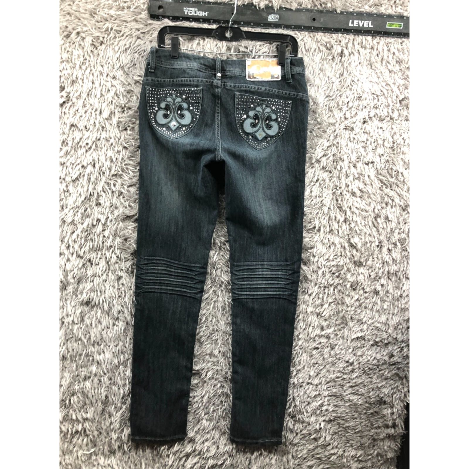 Denime Dereon Jeans Skinny Mid Dark Blue 30 in 33 in Juniors Size 7 Belt Loops 5-Pocket Denim Fashion Womens Size 28" / US 6 / IT 42 - 6 Thumbnail