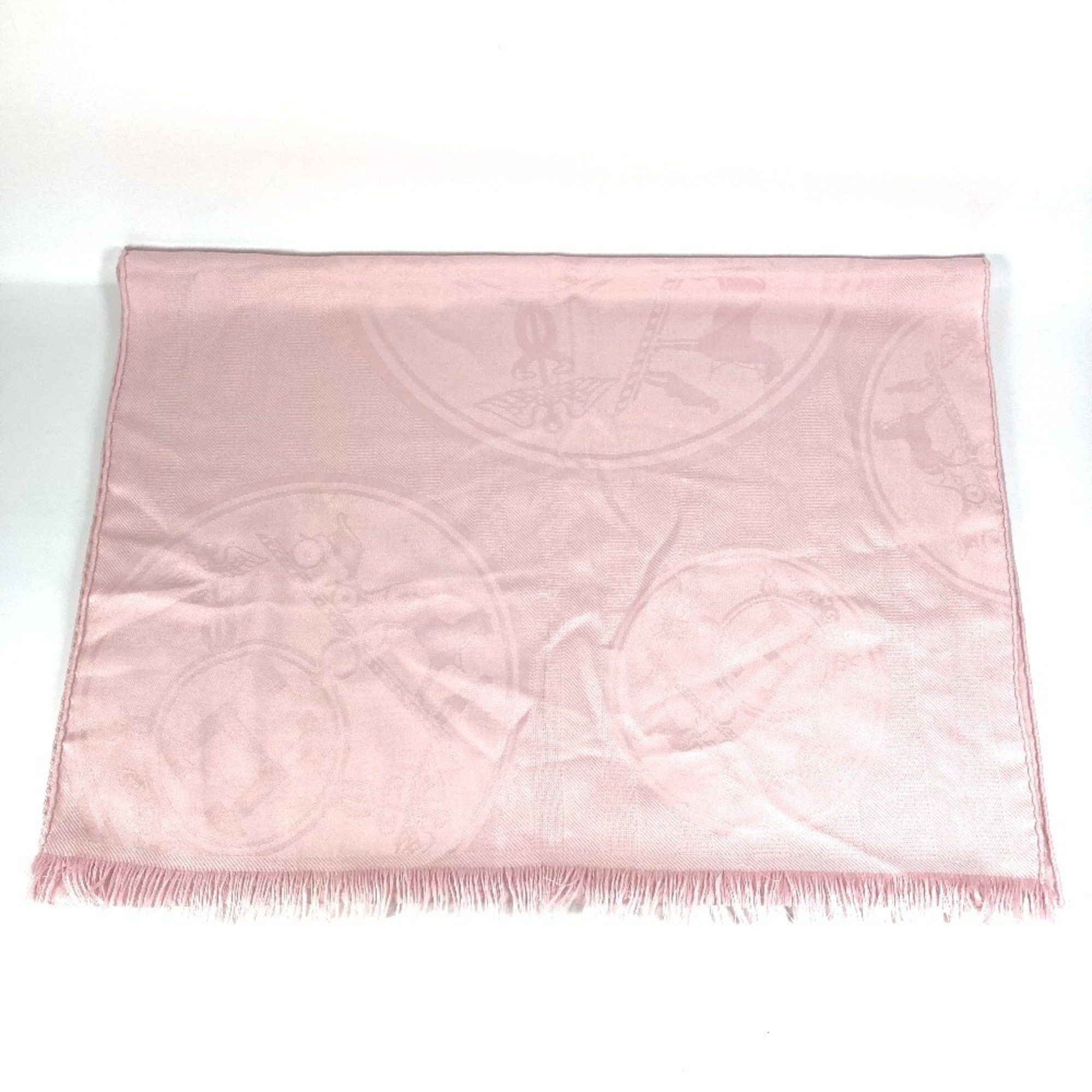 HERMES New Libris Shawl/Scarf/Stole Fringe Cashmere Silk Men's/Women's Rose Pearl Pink