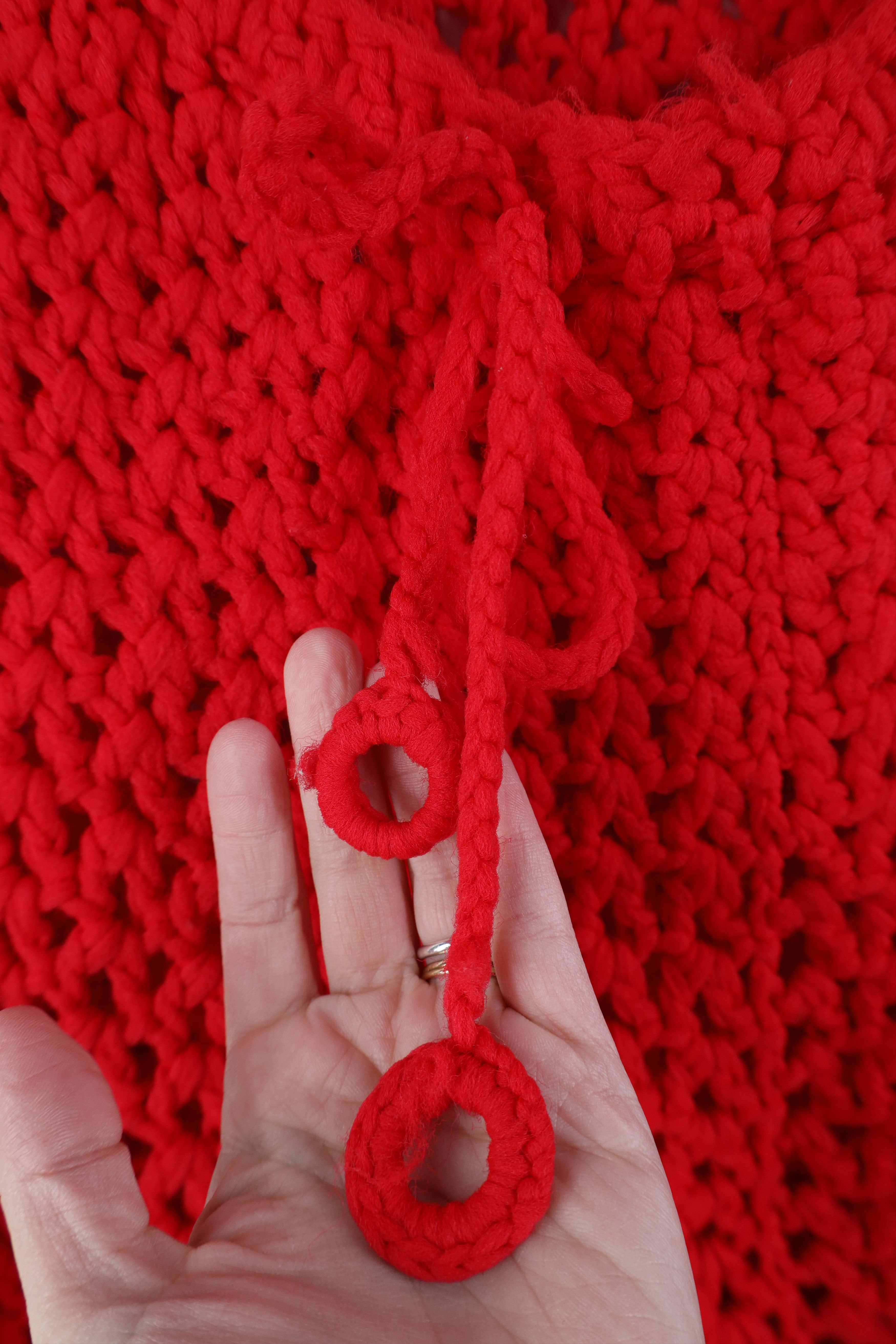 Vintage Vintage 50s 60s Fringed Crochet Poncho Sweater Cape Red USA Size ONE SIZE - 4 Thumbnail