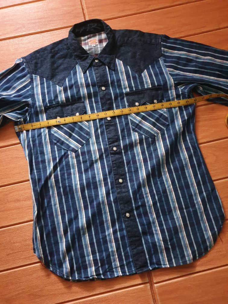 Sugar Cane 💥Sugarcane checkered blue selvedge retro western shirt Size US L / EU 52-54 / 3 - 10 Thumbnail