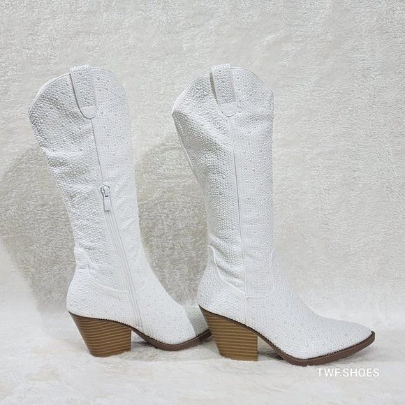 Other Wild One Glamour White / Faux Pearl Stone Glam Country Weste Size US 6.5 / IT 36.5 - 3 Thumbnail