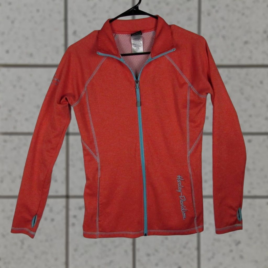 Harley Davidson Harley-Davidson Womens Small Performance Zip Jacket Coral Blue Orange Thumbholes Jeans? Size S / US 4 / IT 40 - 1 Thumbnail