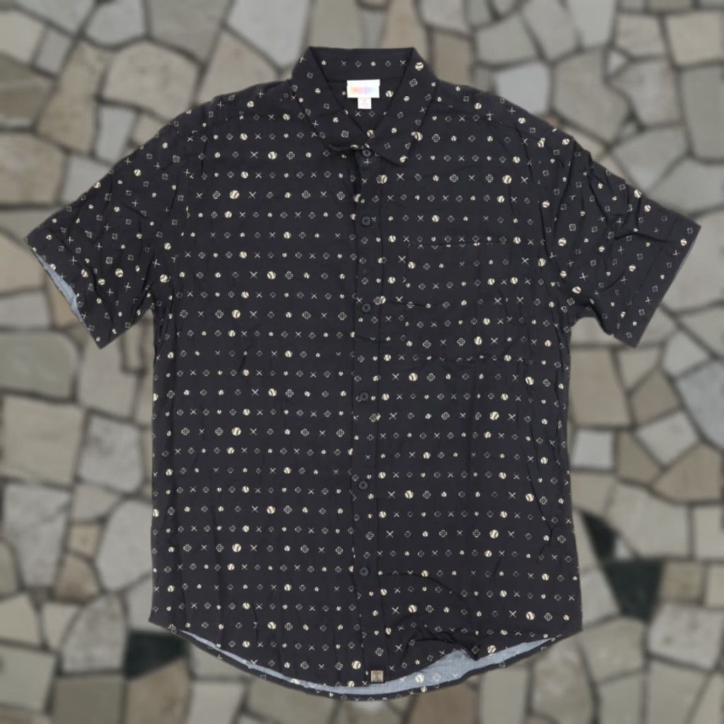 Vintage Lularoe Michael Baseball Camp Rayon All Over Print Button Up Shirt Black Men's M Size US M / EU 48-50 / 2 - 1 Thumbnail