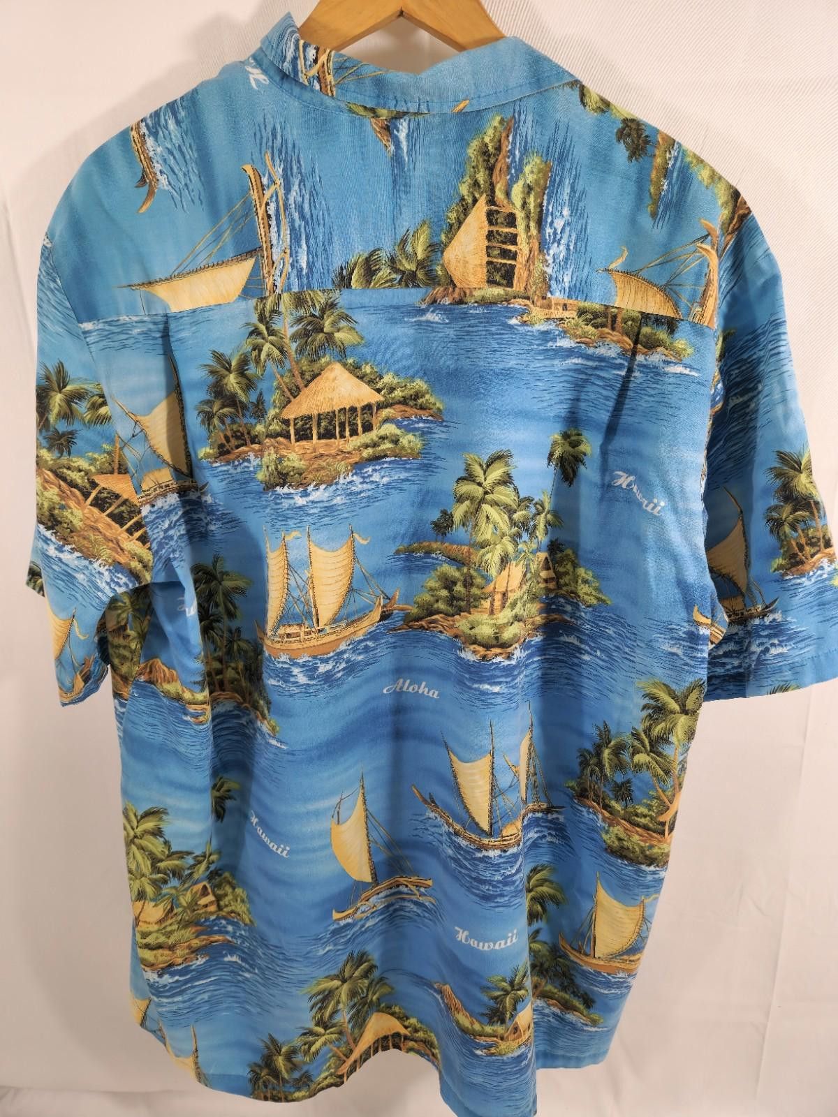 Designer Royal Creations Button Up Hawaiian Blue Island Boats Sailing Size US XXL / EU 58 / 5 - 3 Thumbnail