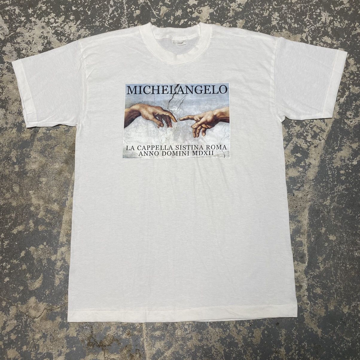Vintage Vintage Michelangelo The Creation Of Adam Art 90s Tshirt Size US L / EU 52-54 / 3 - 1 Thumbnail