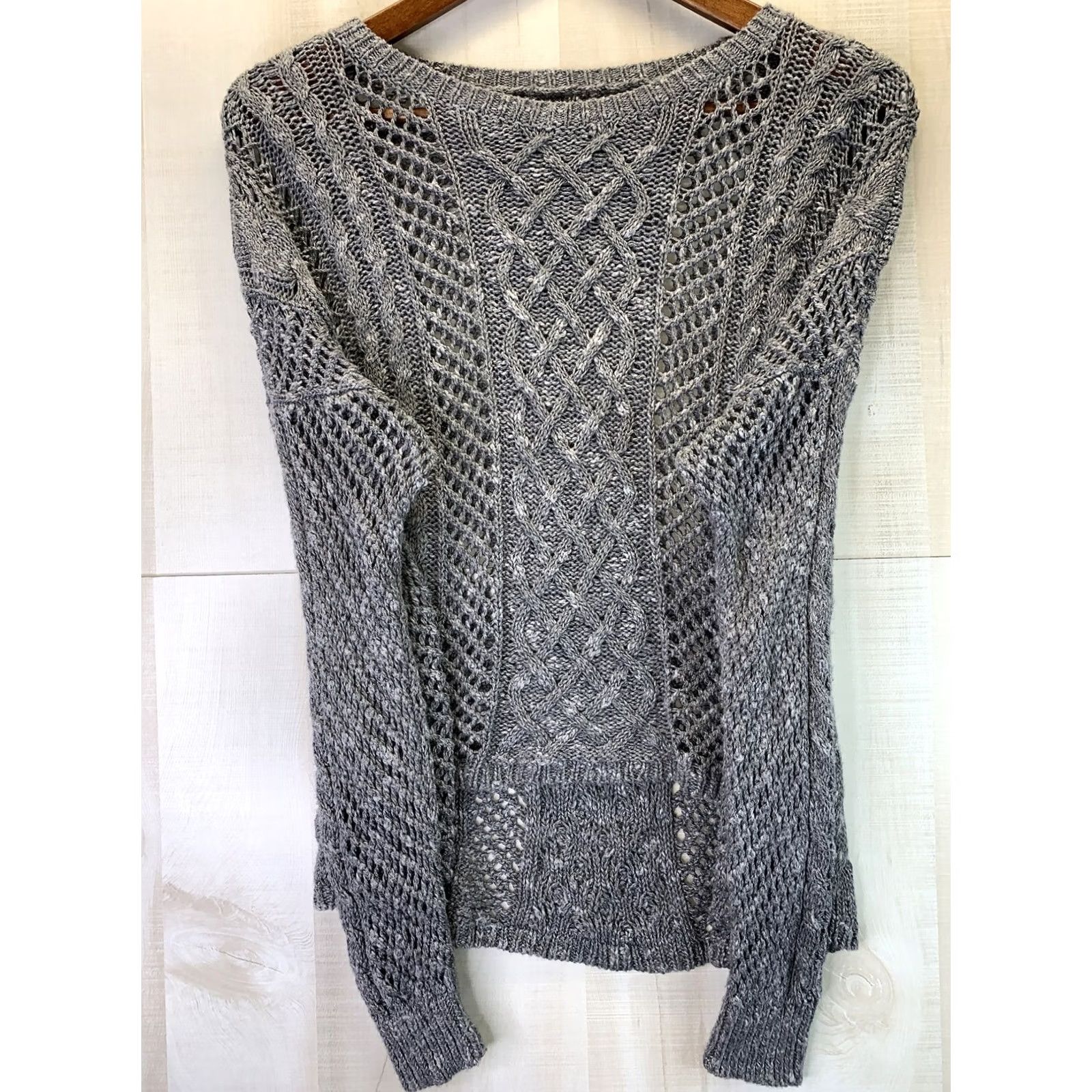 Abercrombie & Fitch Abercrombie & Fitch Women’s/Teen XS/S Gray Hi-Lo Cable Open Knit Sweater Shirt Pullover Ladies Black White Gray 90s? Size XS / US 0-2 / IT 36-38 - 3 Thumbnail