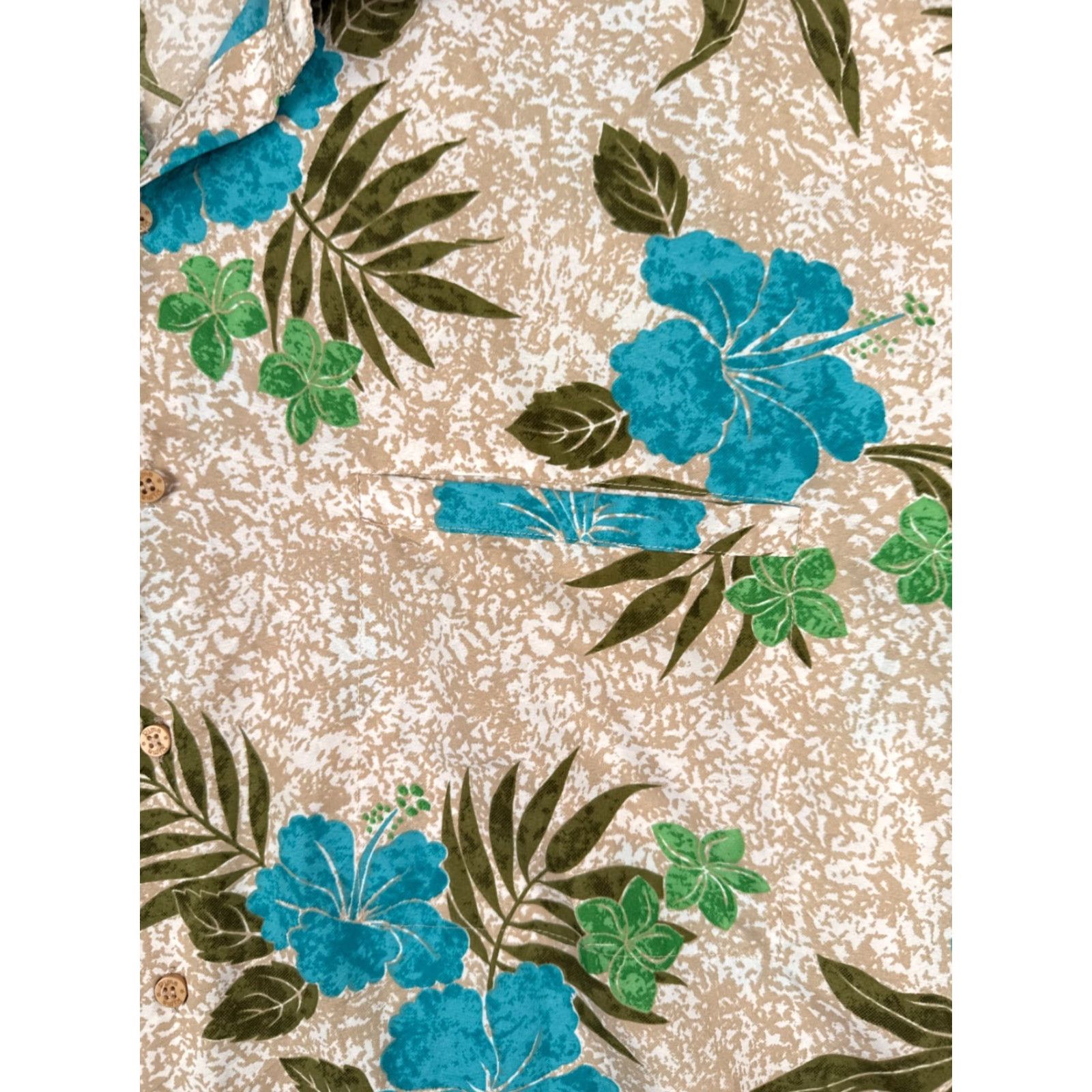 Erima Rima Shirt Adult 2XL Floral Hawaiian Beige Blue Green 100% Terivoile Button-Up Short Sleeve Mens Casual Size US XXL / EU 58 / 5 - 6 Thumbnail