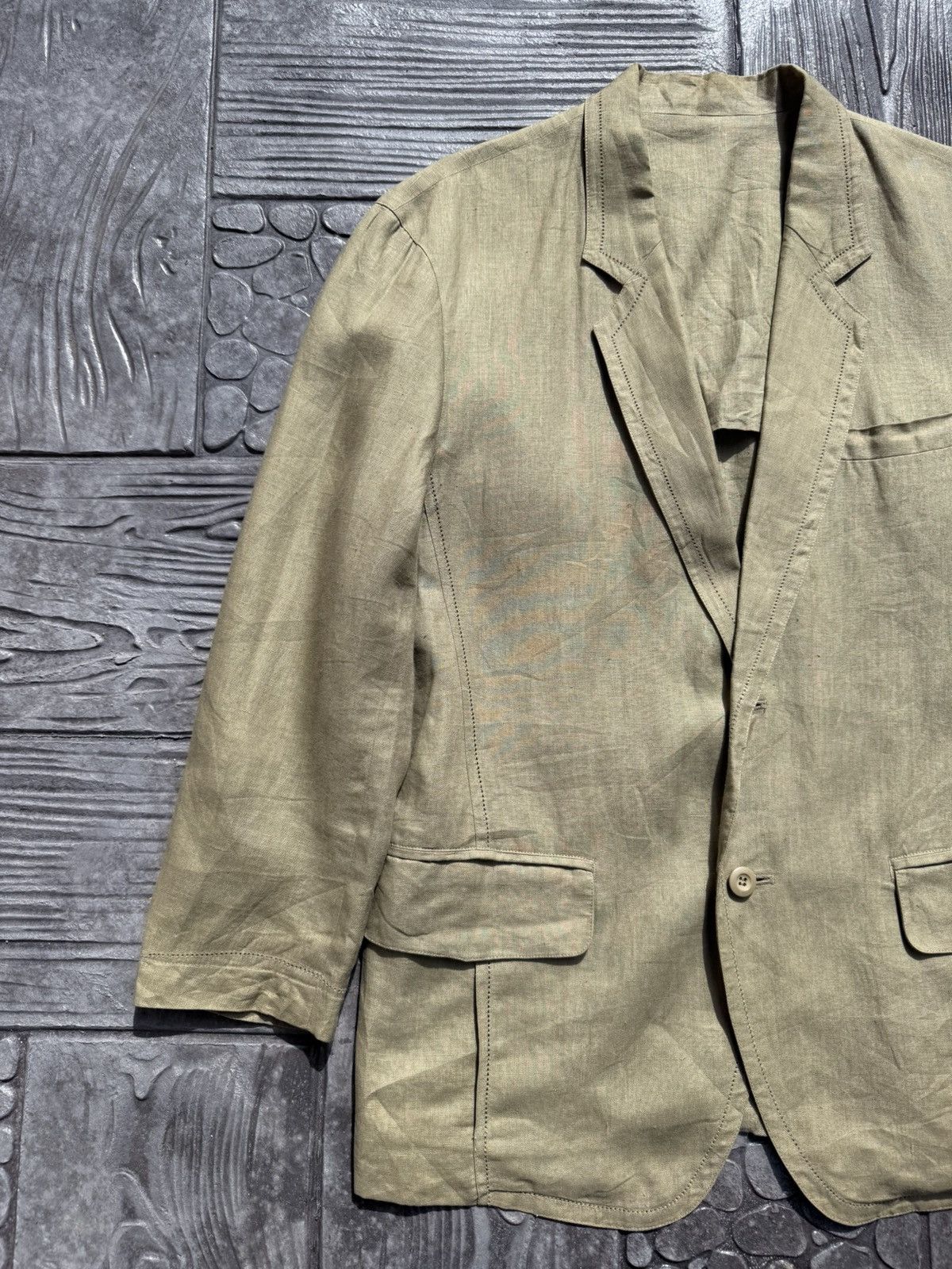 Issey Miyake Issey Miyake Tailored Linen Laurel Green Blazer Jacket Size 38R - 4 Thumbnail