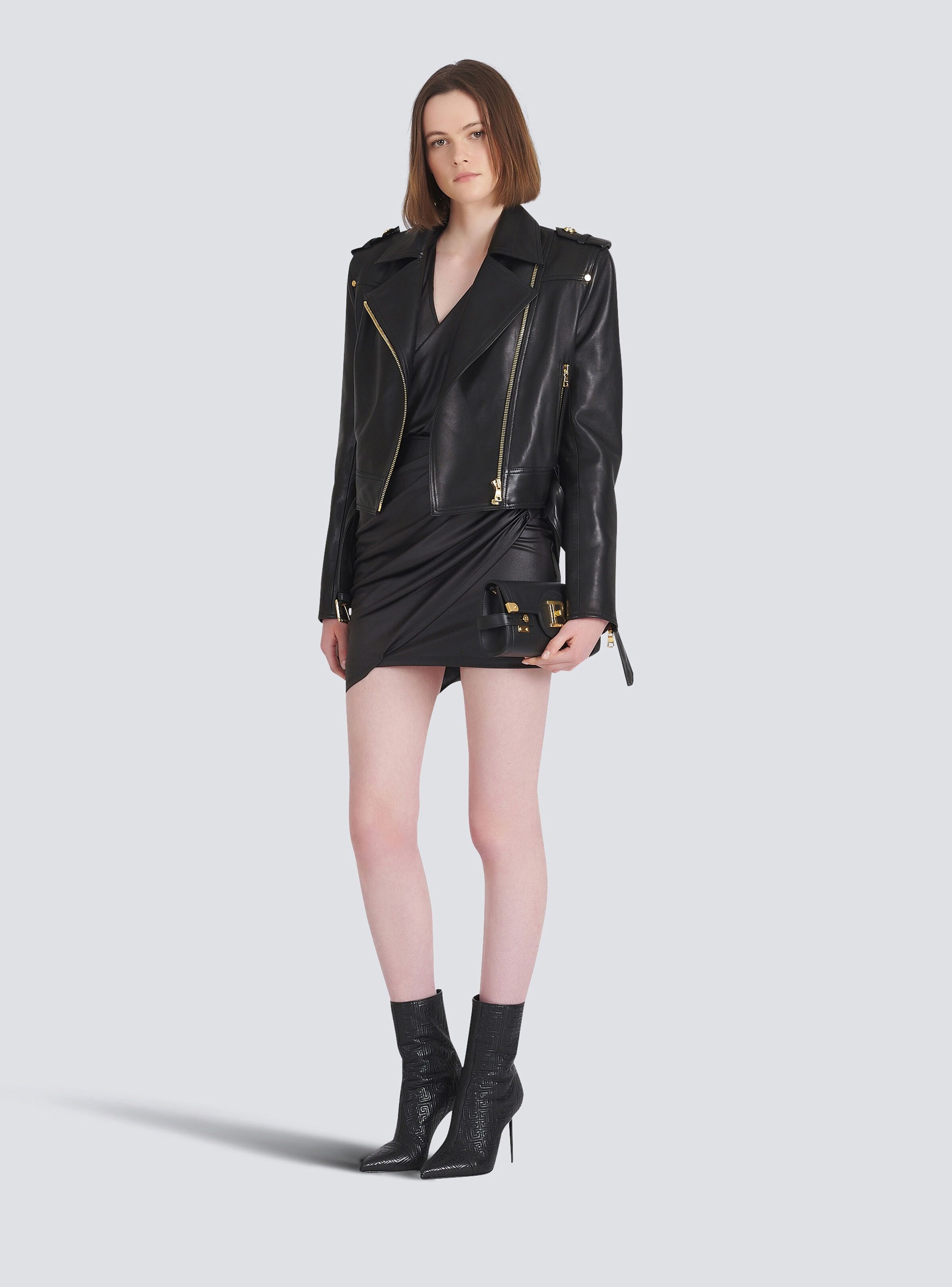 Balmain o1srvl11e1125 Short Leather Biker Jacket in Black Size M / US 6-8 / IT 42-44 - 2 Thumbnail