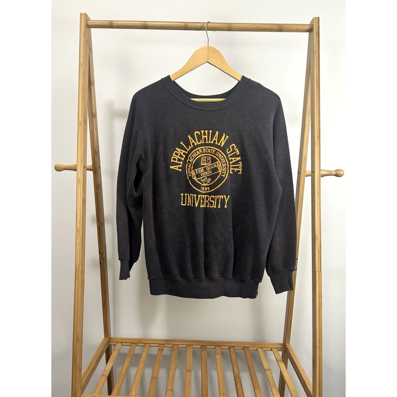 Vintage VTG 70s Appalachian State Mountaineer Sweatshirt L Charcoal Mens Pullover Sun Faded Flock Boxy Gradient Wear Size US L / EU 52-54 / 3 - 2 Thumbnail