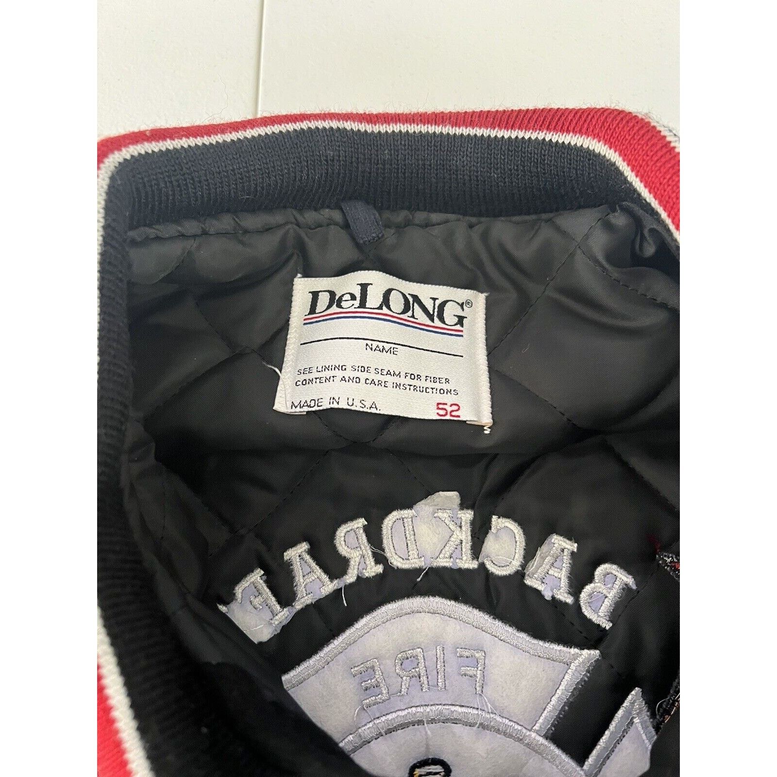Delong Vintage bomber Jacket DeLong Wool 52 90s Backdraft Black Red Size US XXL / EU 58 / 5 - 2 Thumbnail