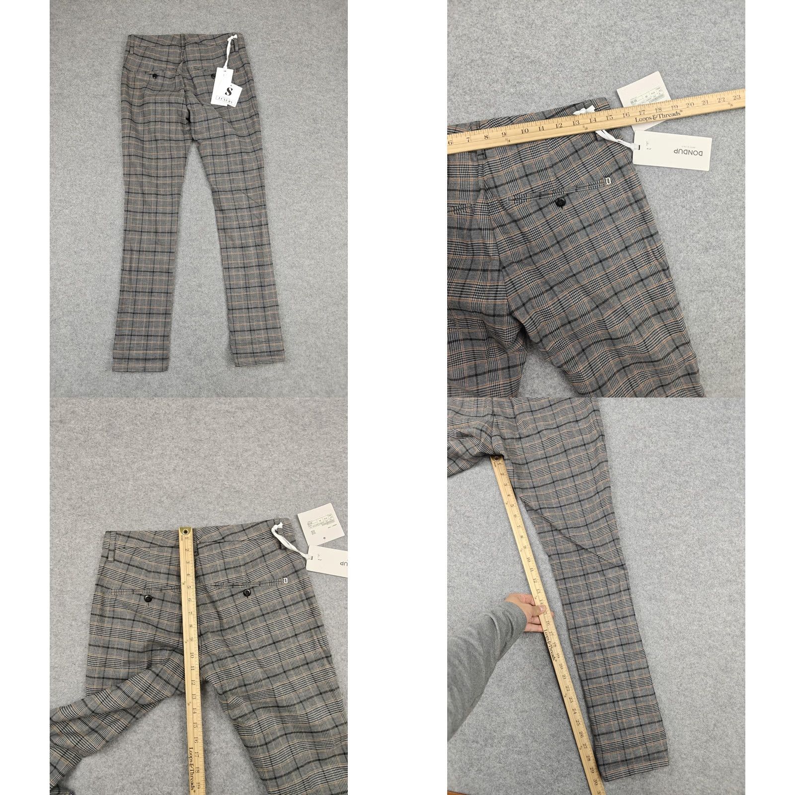 Dondup Dondup Pants Mens 29x30 Gray Gaubert Plaid Tweed Stretch Cotton Made Italy New Size US 29 - 8 Thumbnail
