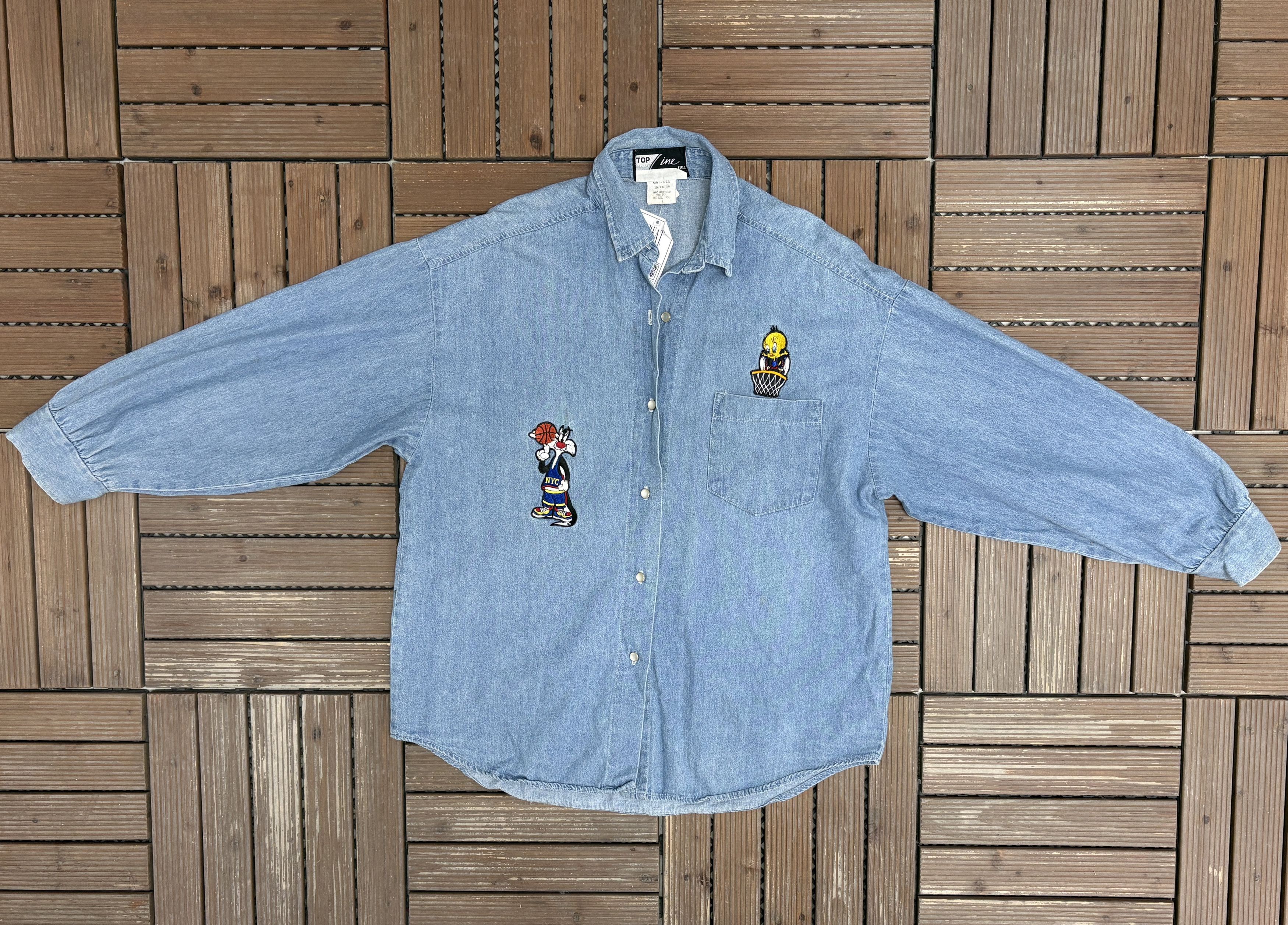Vintage Tweety Bird & Sylvester Vintage Denim Jean Shirt Size US L / EU 52-54 / 3 - 4 Thumbnail