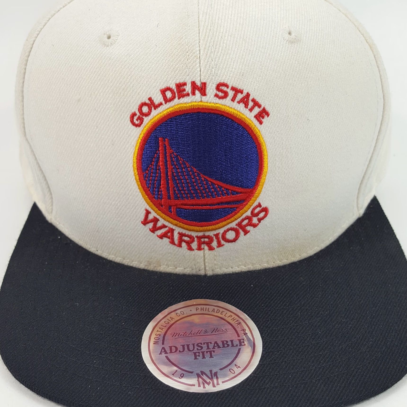 Mitchell & Ness VINTAGE Mitchell & Ness Golden State Warriors Wool Snapback Baseball Cap Hat - White, One Size, 90s Retro Logo, Adjustable, Men’s Baseball Cap Size ONE SIZE - 2 Thumbnail