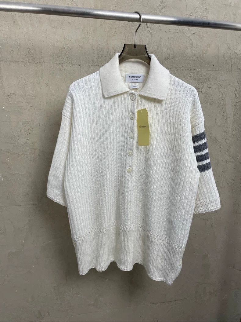 Thom Browne Thom browne Beige four-striped Polo collar knitted short sl Size XS / US 0-2 / IT 36-38 - 1 Thumbnail