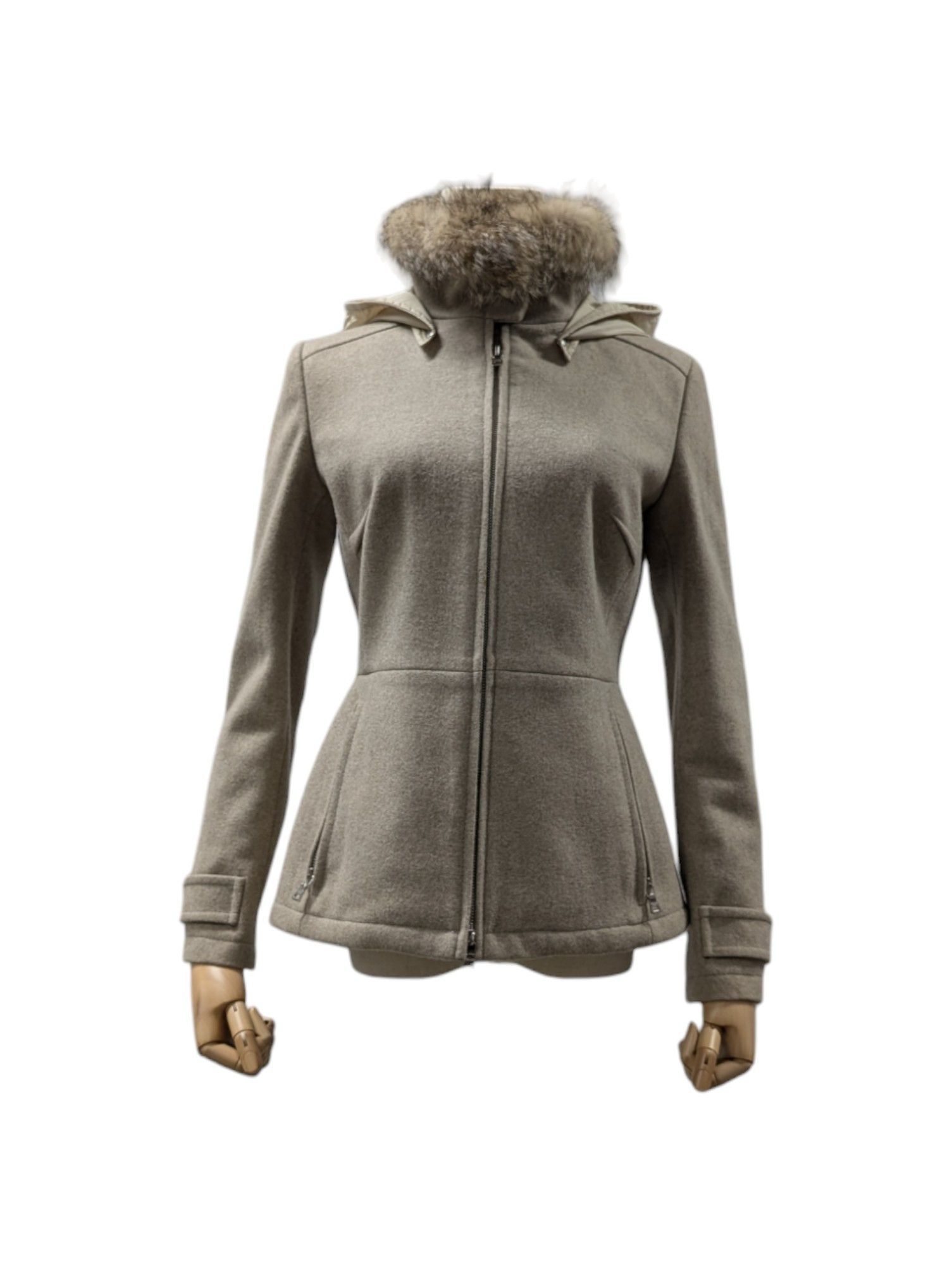 Prada Light Brown Zip Up Wool Jacket With Leather Elbow Padded Size XS / US 0-2 / IT 36-38 - 1 Thumbnail