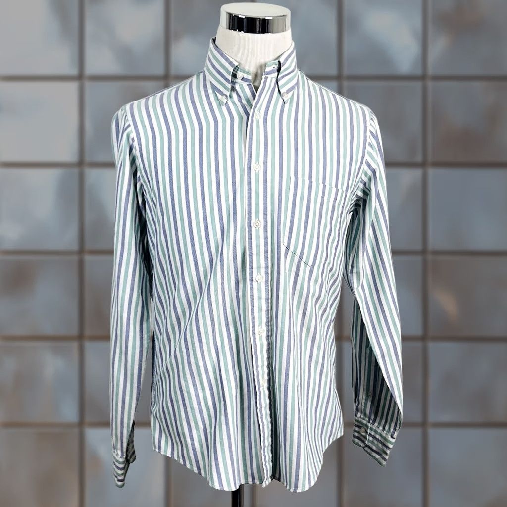 Gant GANT 15.5 35 Oxford Club Dress Shirt Blue Green Striped Button Down Cotton Blend Mens Size 42R - 1 Thumbnail