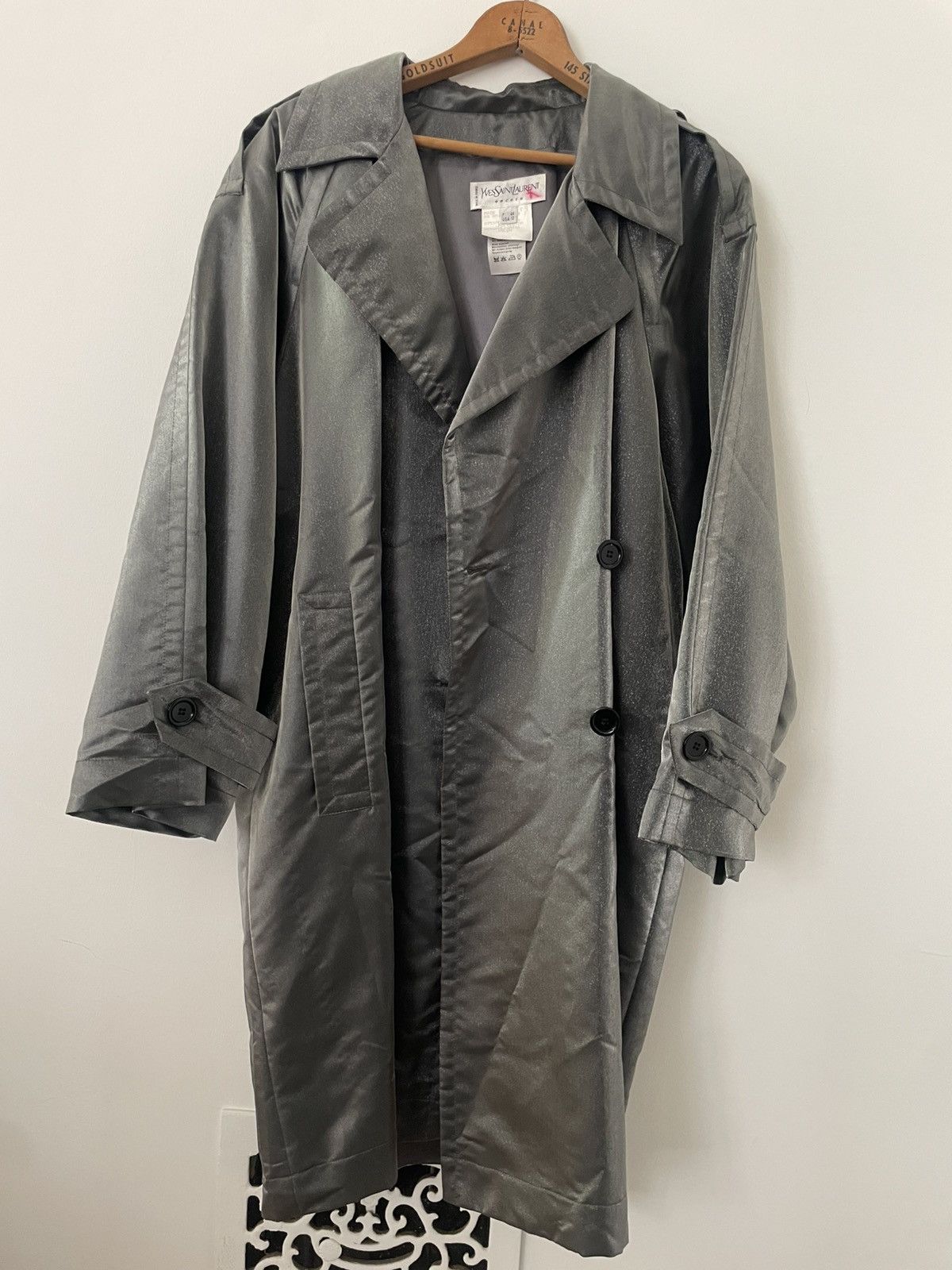 vintage silver YSL matrix trench coat