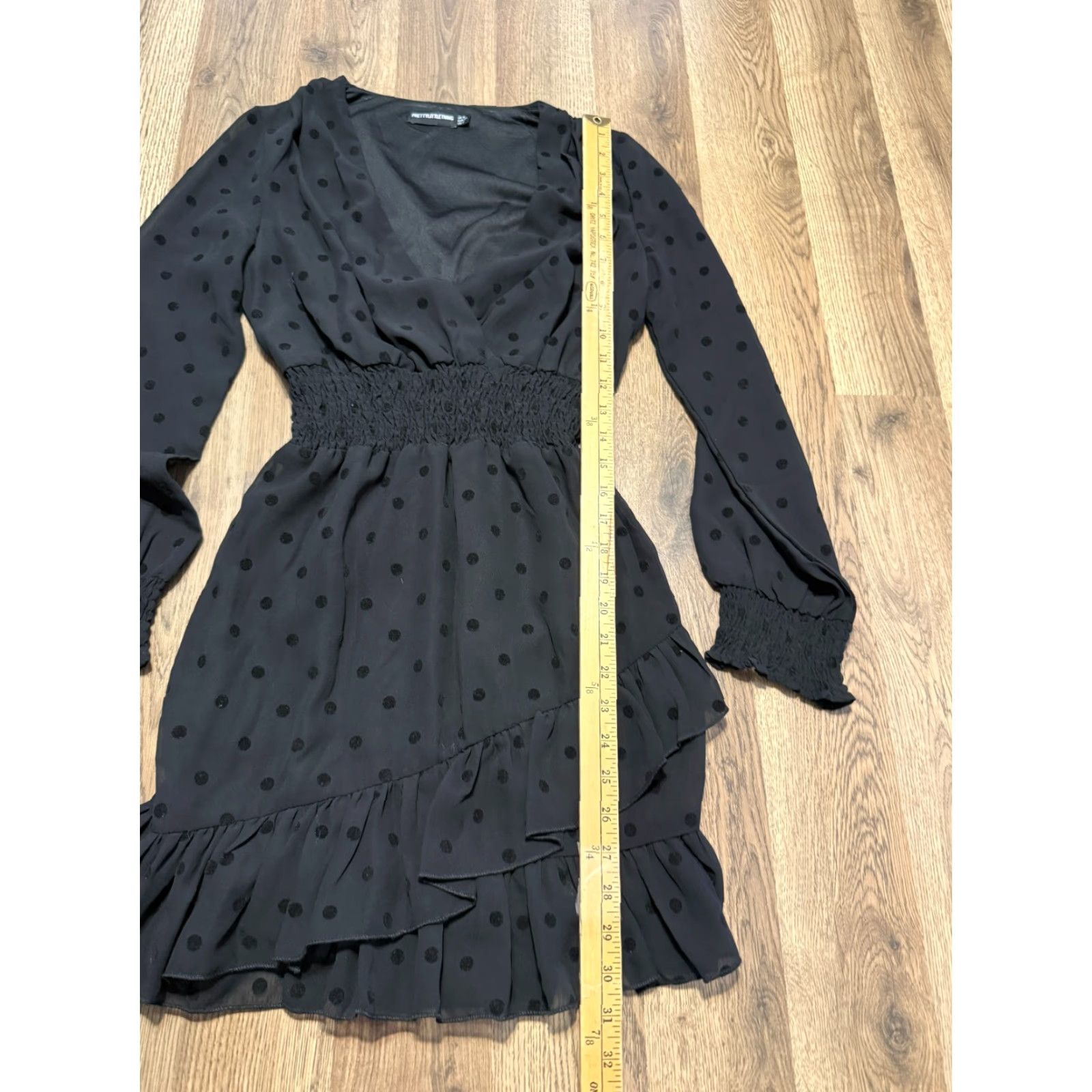PrettyLittleThing PrettyLittleThing Dress Women's Size 2 Black Long Sleeve V-Neck Ruffle Hem Short Dress Casual Party/Cocktail Size XS / US 0-2 / IT 36-38 - 4 Thumbnail