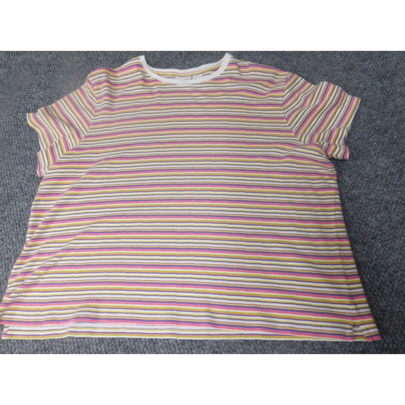 Essentials Essentials Womens Blouse 1X Plus Pink Striped Crew Neck Pullover Casual Button Polyester Rayon Size XL / US 12-14 / IT 48-50 - 2 Thumbnail