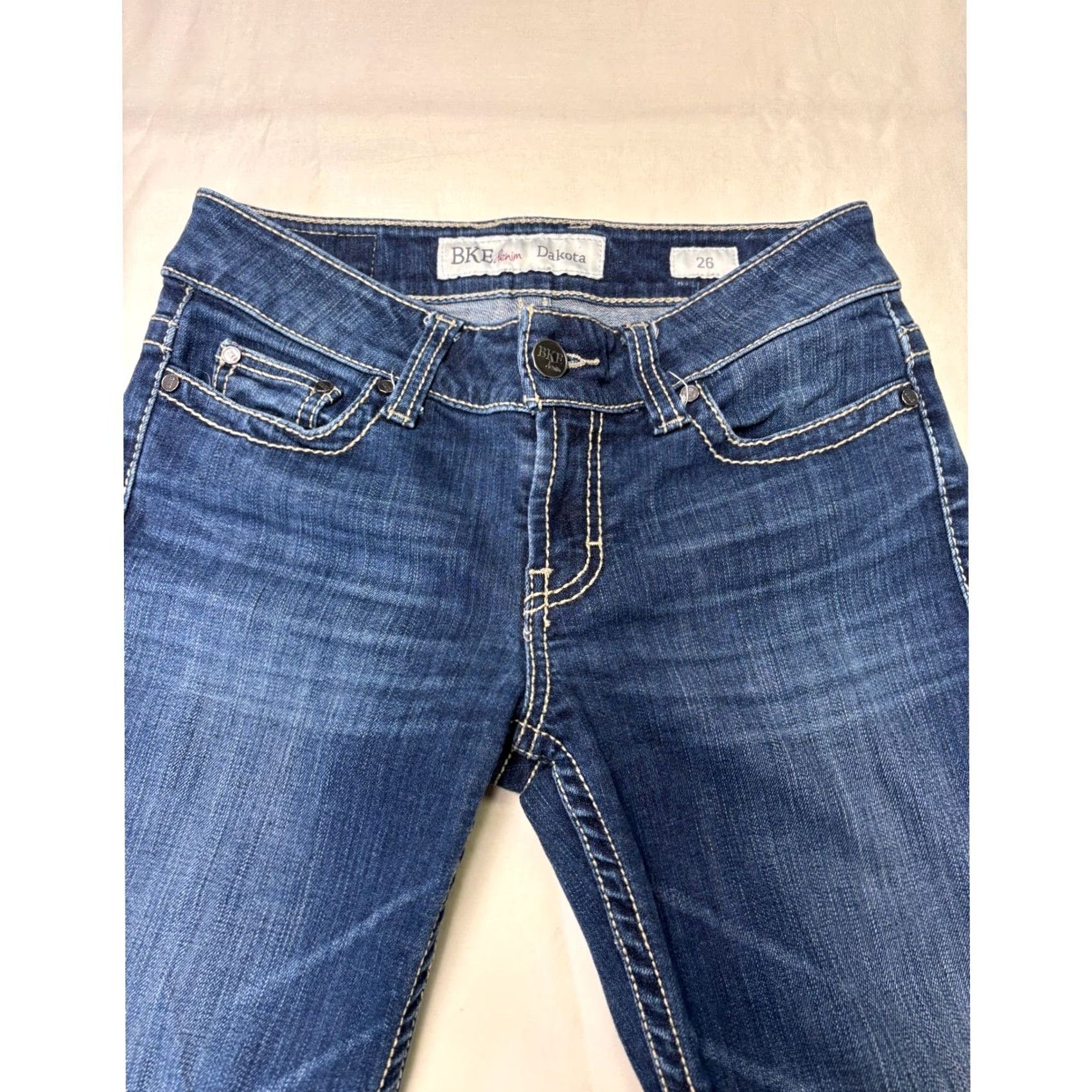 BKE BKE Dakota Jeans Womens Size 26x27 Dark Wash Straight Leg 5-Pocket Embroidered Logo Contrast Stitch Leather Patch Size 26" / US 2 / IT 38 - 2 Thumbnail