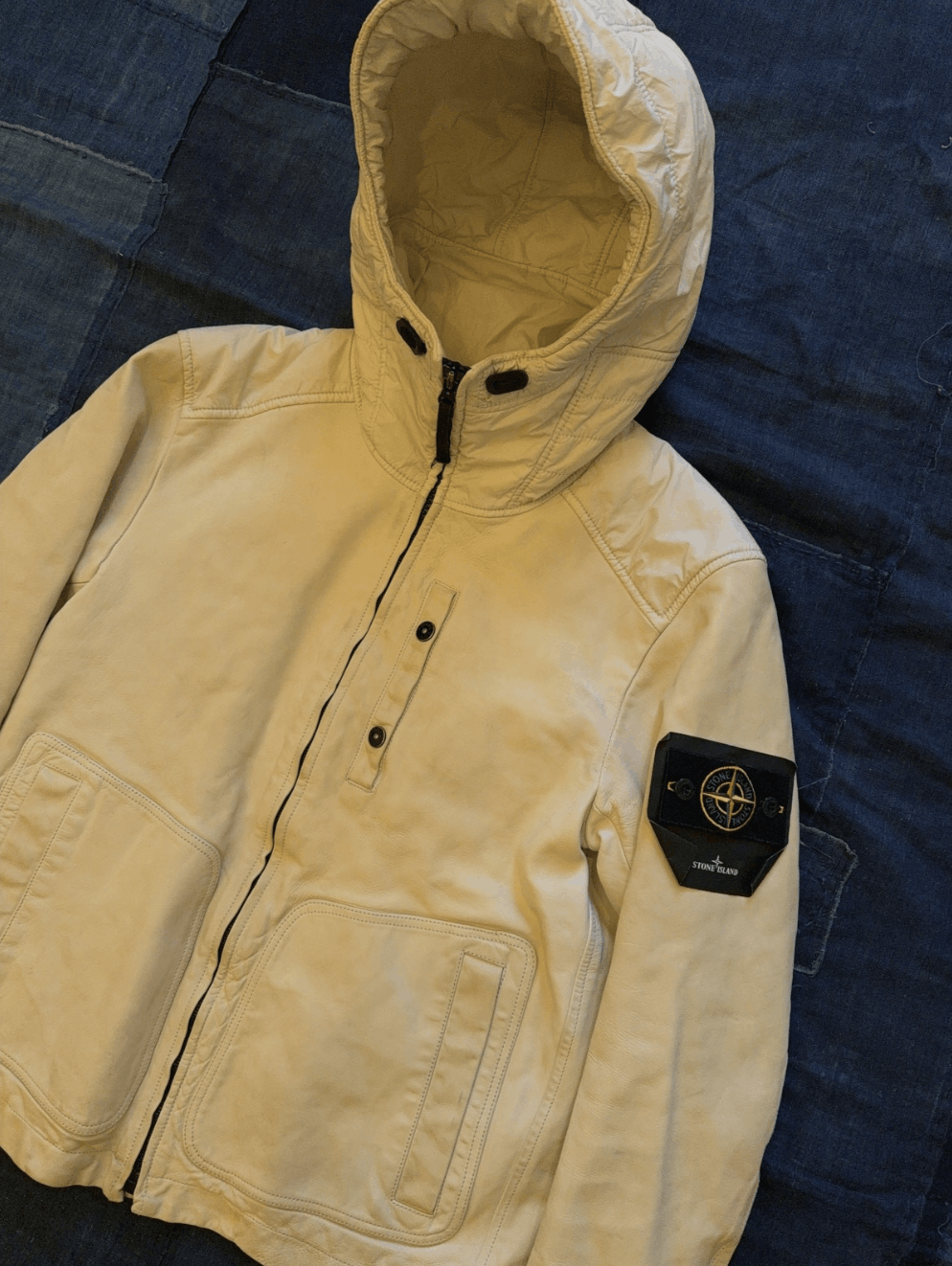 Stone Island Stone Island White Leather Hooded Jacket Size US L / EU 52-54 / 3 - 3 Thumbnail