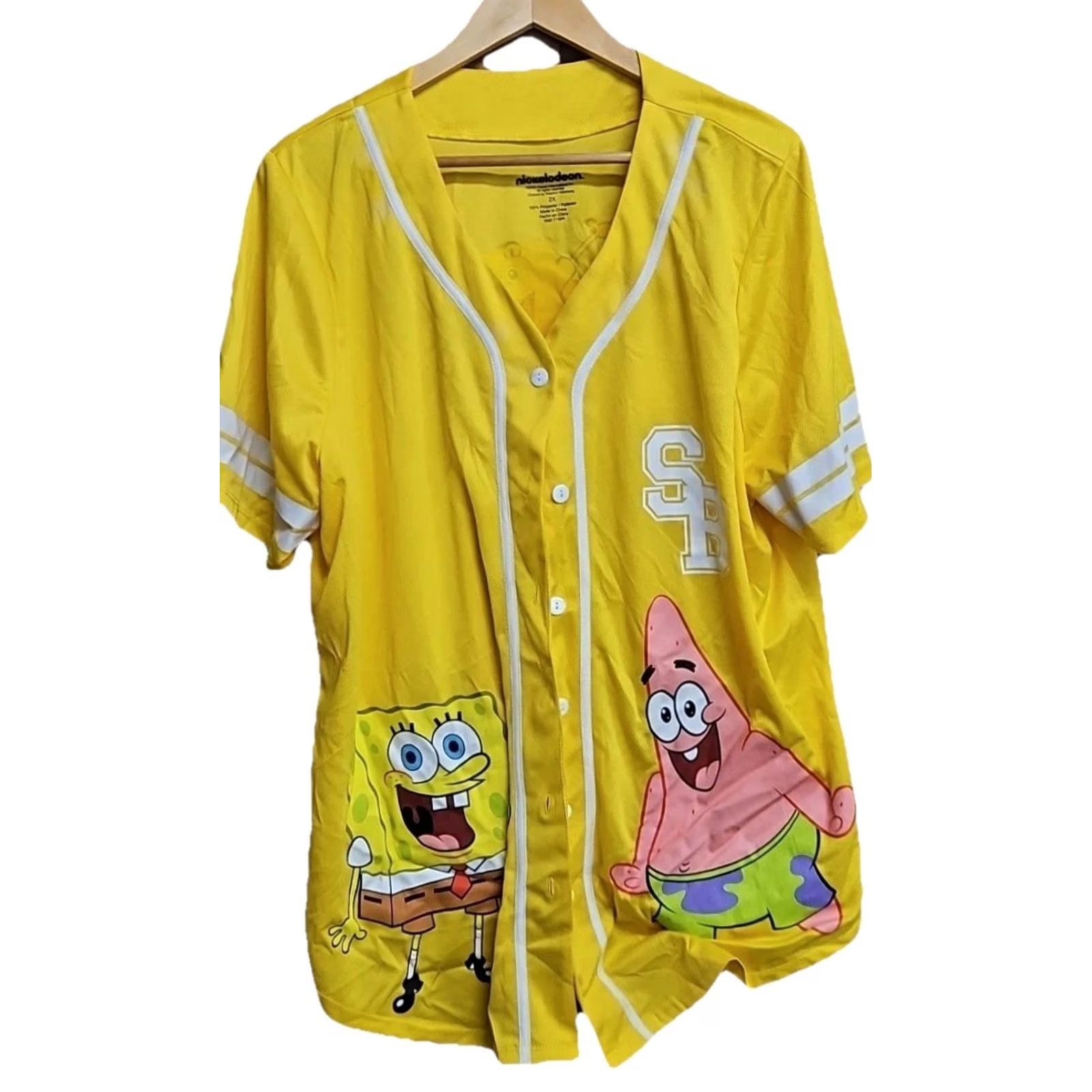 Nickelodeon Nickelodeon SpongeBob Baseball Jersey Shirt Mens 2XL Yellow Patrick Button Up Size US XXL / EU 58 / 5 - 2 Thumbnail