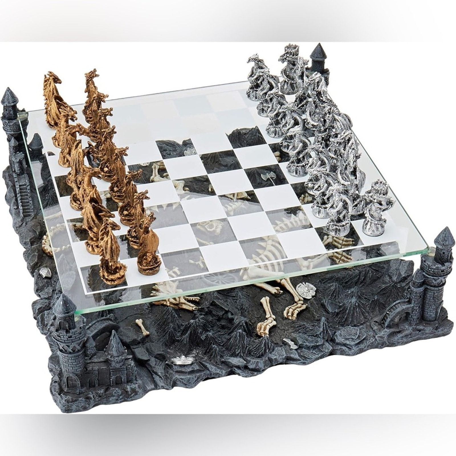 Other Chess Set Base 3D Dragons Fantasy Glass Board - 4 SETS Size ONE SIZE - 3 Thumbnail