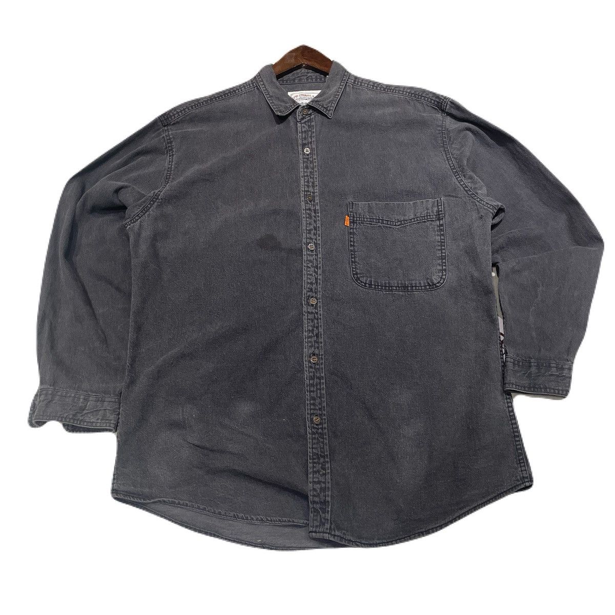 Levi's Vintage Clothing VTG 90s Levi’s Orange Tab Denim Shirt | Faded Charcoal Size US L / EU 52-54 / 3 - 1 Thumbnail